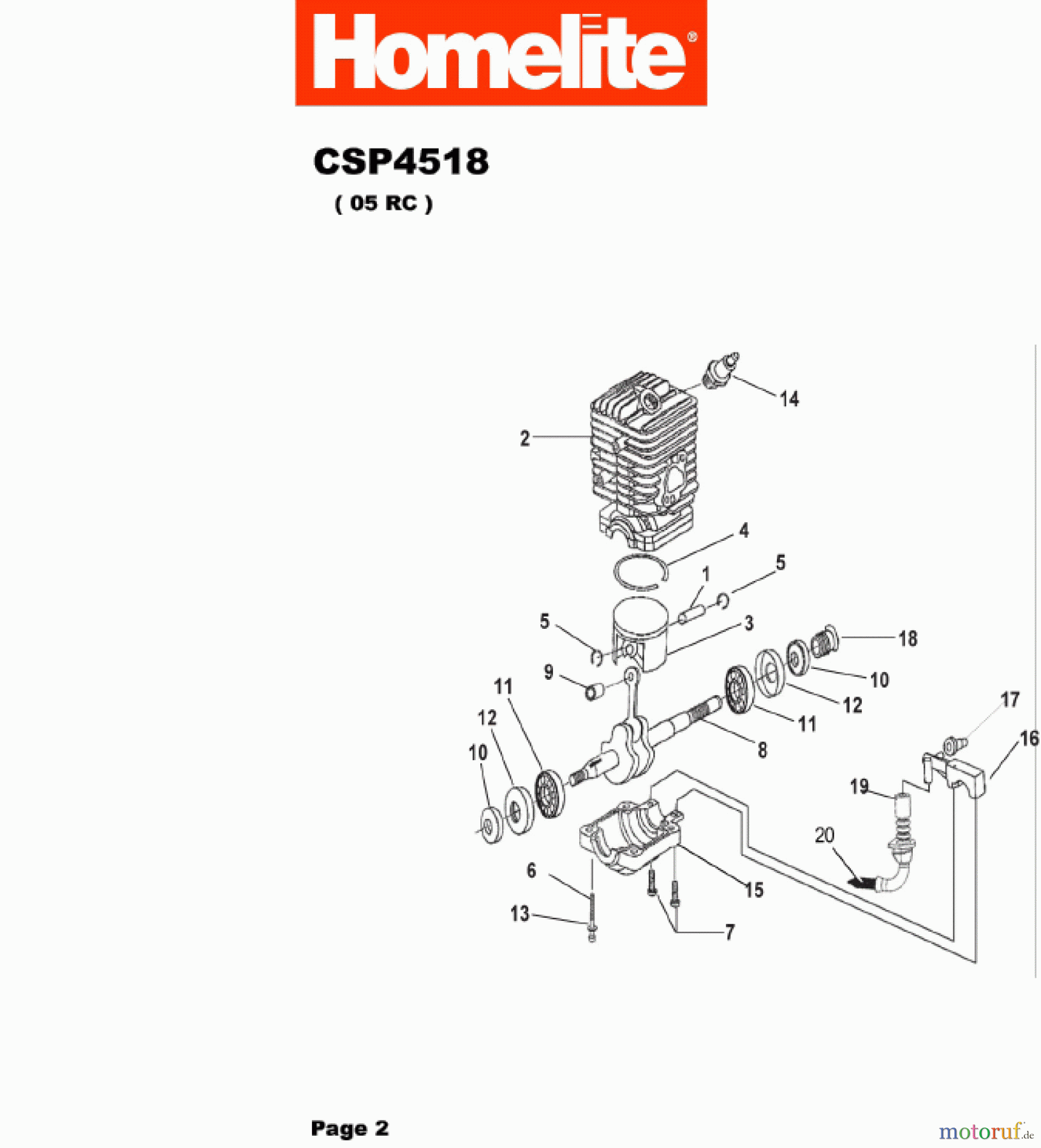  Homelite Motorsägen Benzin CSP4518 Kurbelwelle, Zylinder