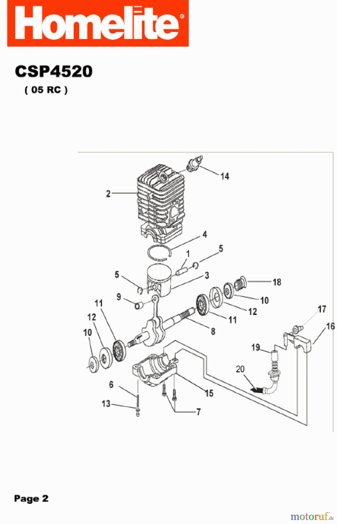  Homelite Motorsägen Benzin CSP4520 Kurbelwelle, Zylinder
