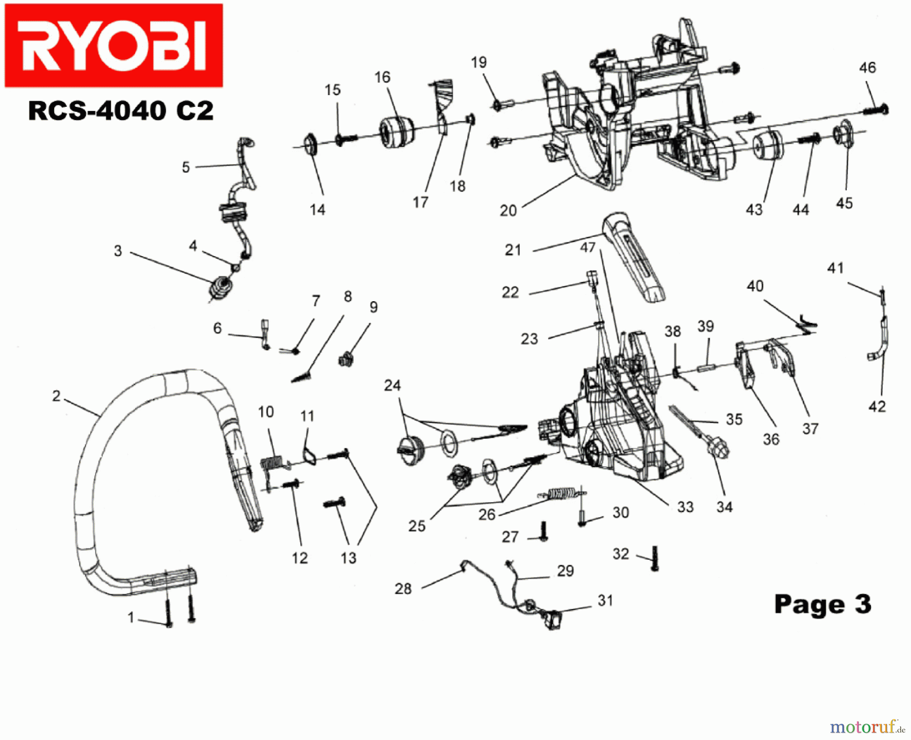  Ryobi Kettensägen Benzin RCS4040C2 Tank, Griff