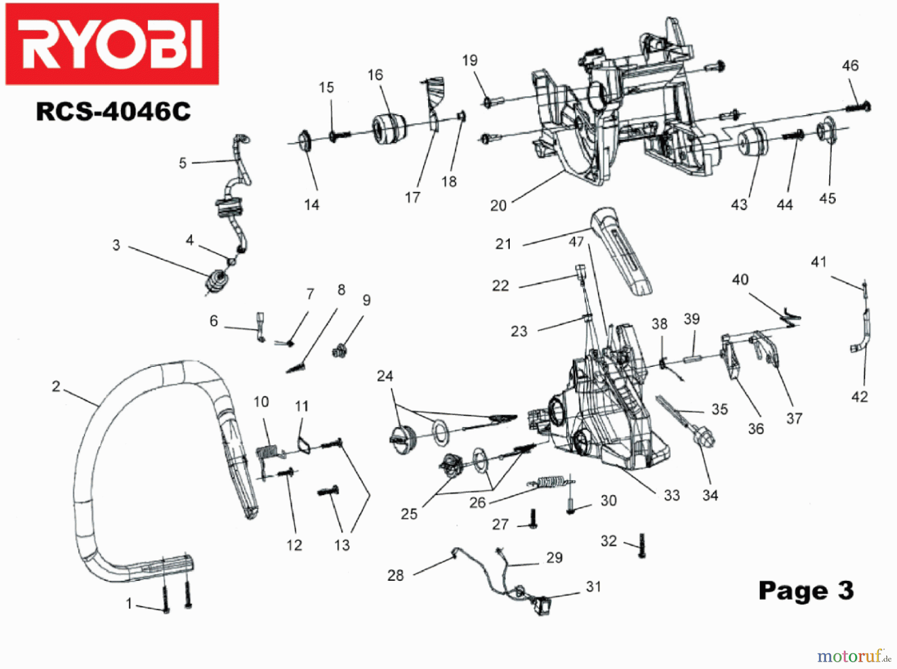  Ryobi Kettensägen Benzin RCS4046C Tank, Griff