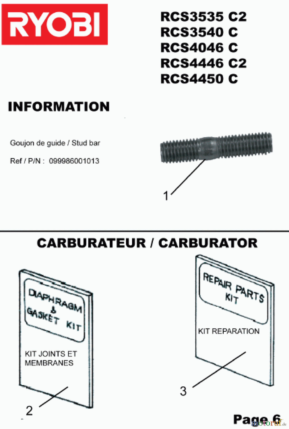  Ryobi Kettensägen Benzin RCS4046C Reparatursatz Vergaser