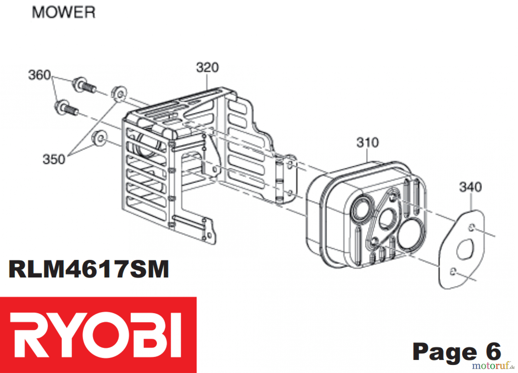  Ryobi Rasenmäher Benzin RLM4617SM Auspuff