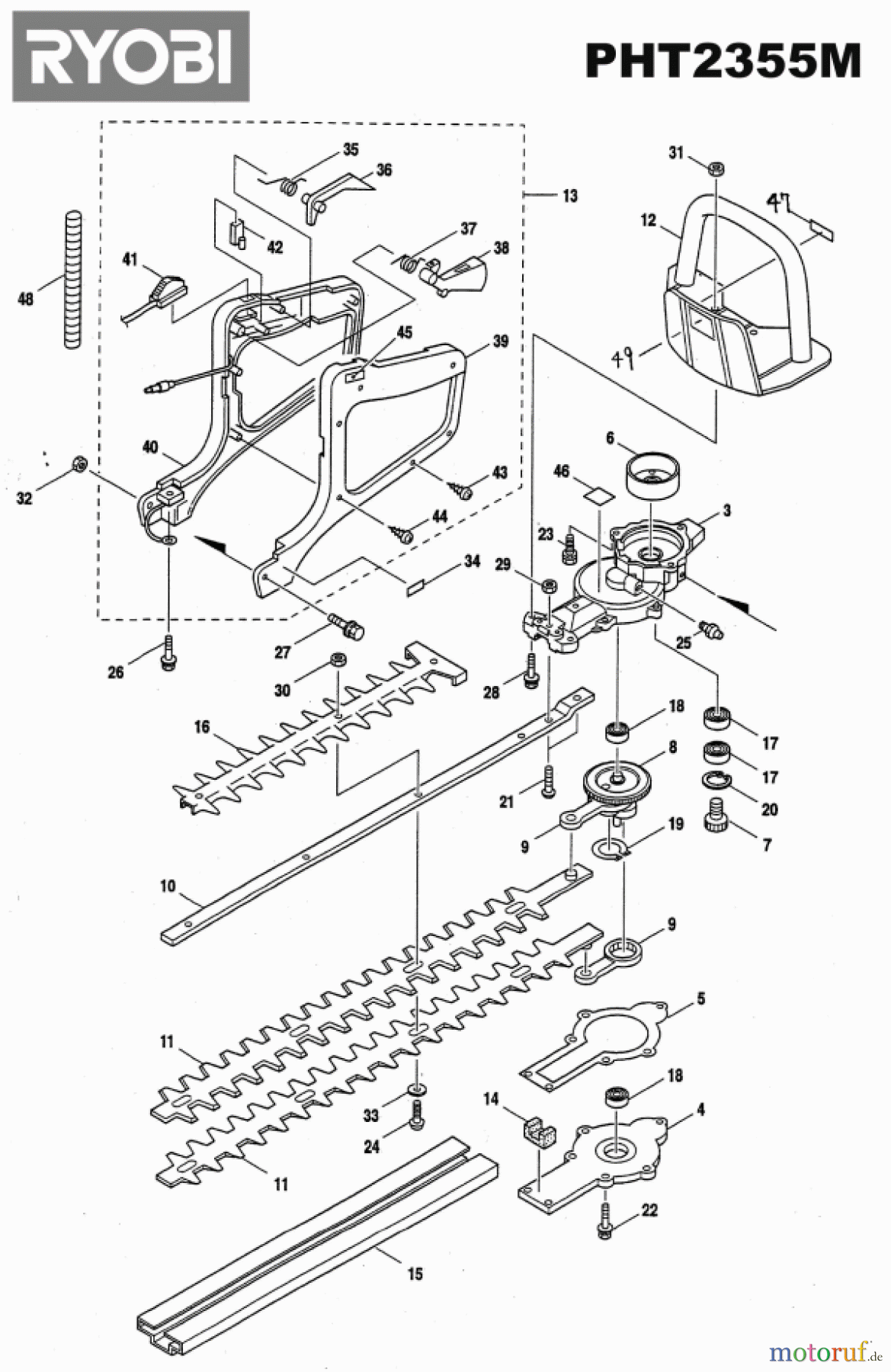  Ryobi Heckenscheren Elektro PHT2355M Messer, Getriebe