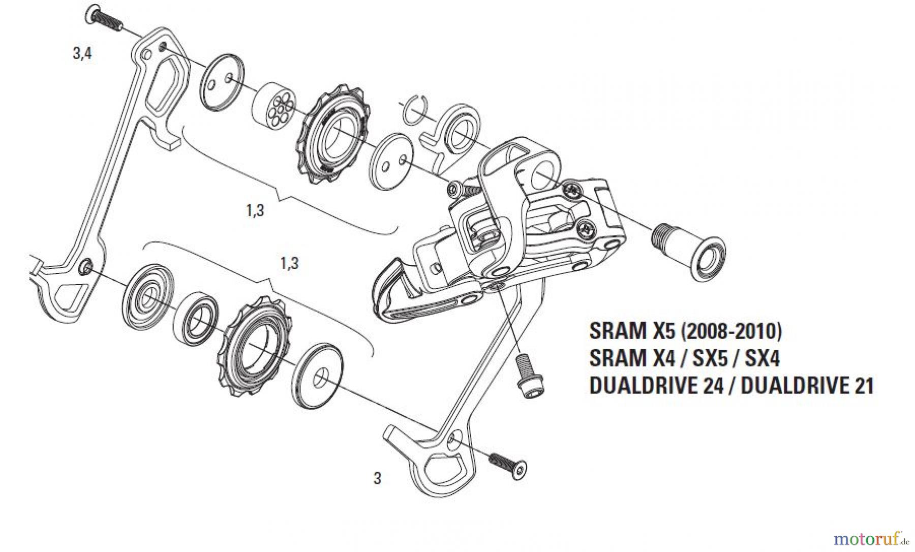  Sram Sram X5 (2008-2010) X4 / SX5 / SX4 / DUALDRIVE 24 / DUALDRIVE 21 - REAR DERAILLEUR 3x9