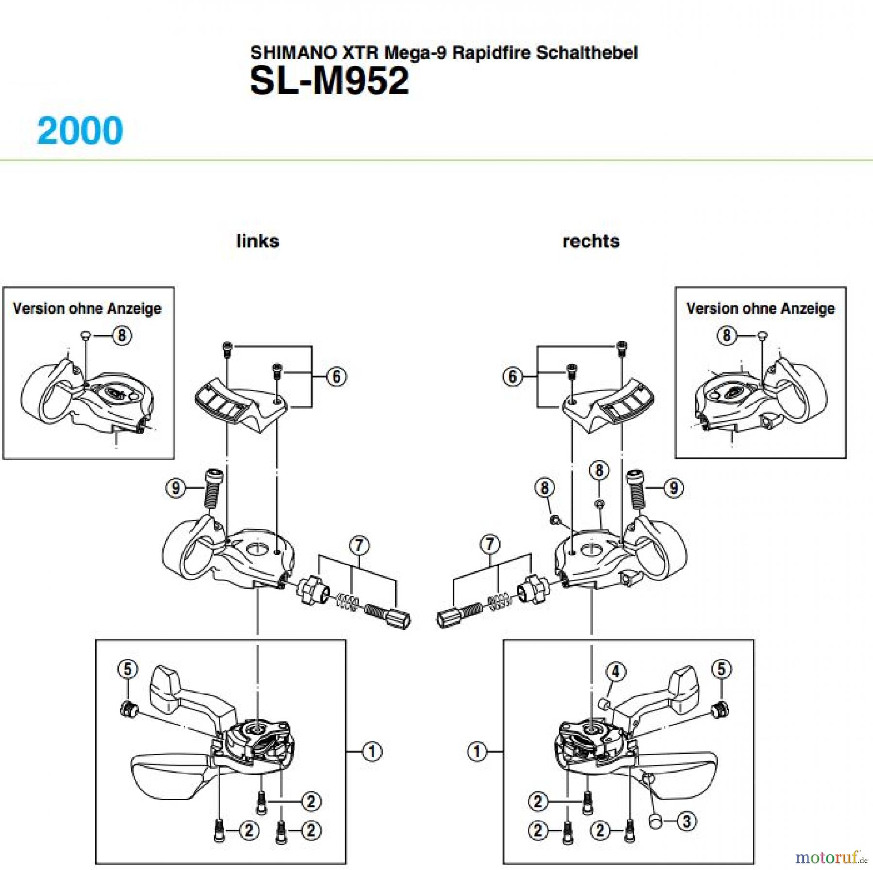  Shimano SL Shift Lever - Schalthebel SL-M952, 2002 SHIMANO XTR Mega-9 Rapidfire Schalthebel