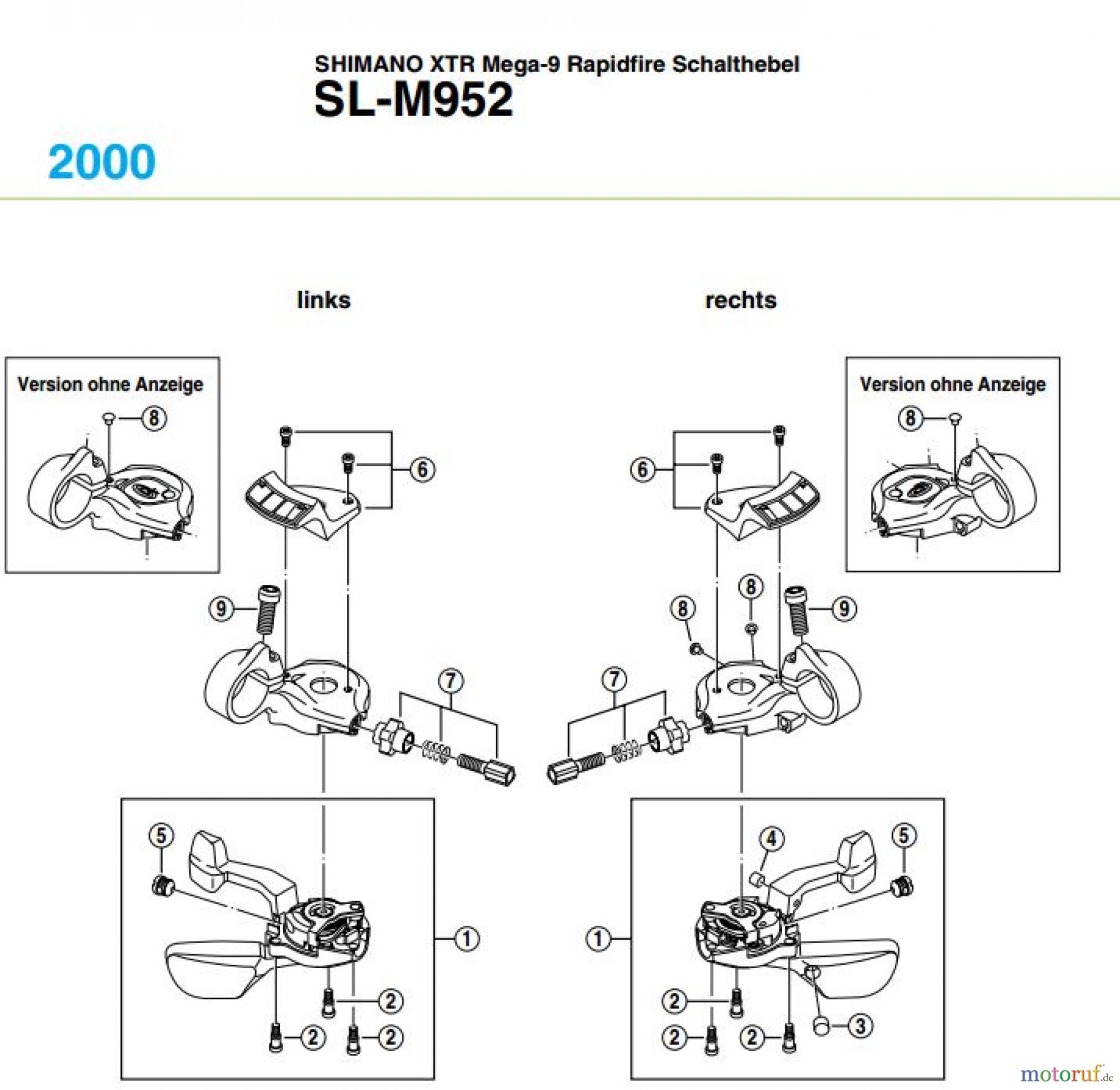  Shimano SL Shift Lever - Schalthebel SL-M952-1782A SHIMANO XTR Mega-9 Rapidfire Schalthebel