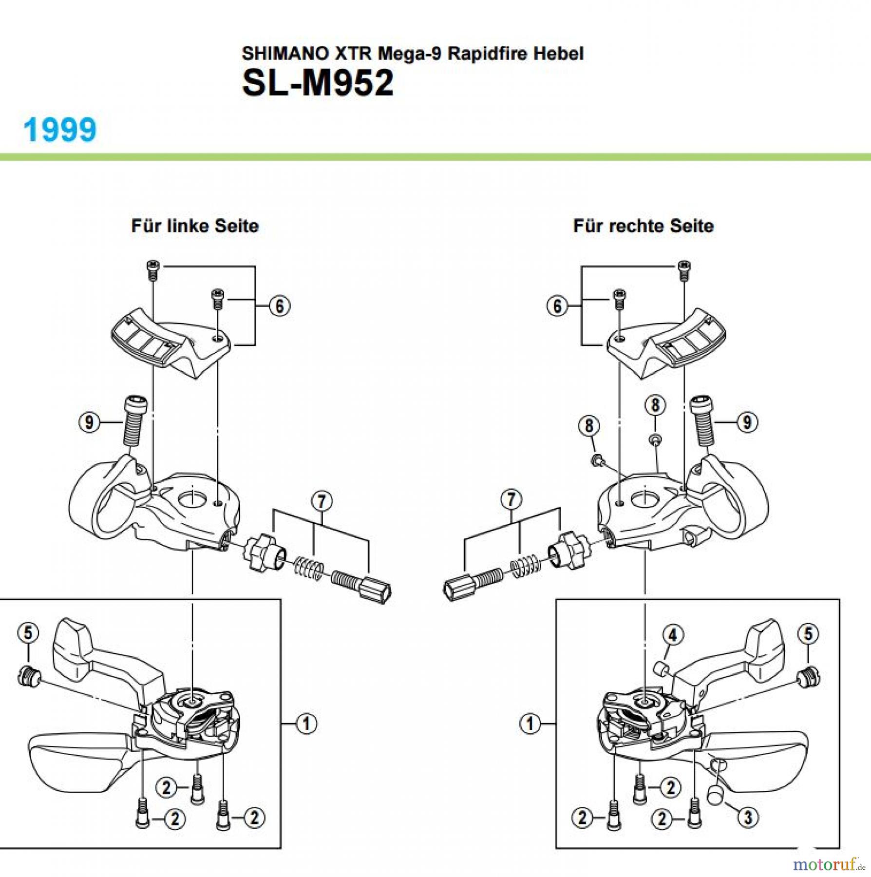  Shimano SL Shift Lever - Schalthebel SL-M952, 1999 SHIMANO XTR Mega-9 Rapidfire Hebel