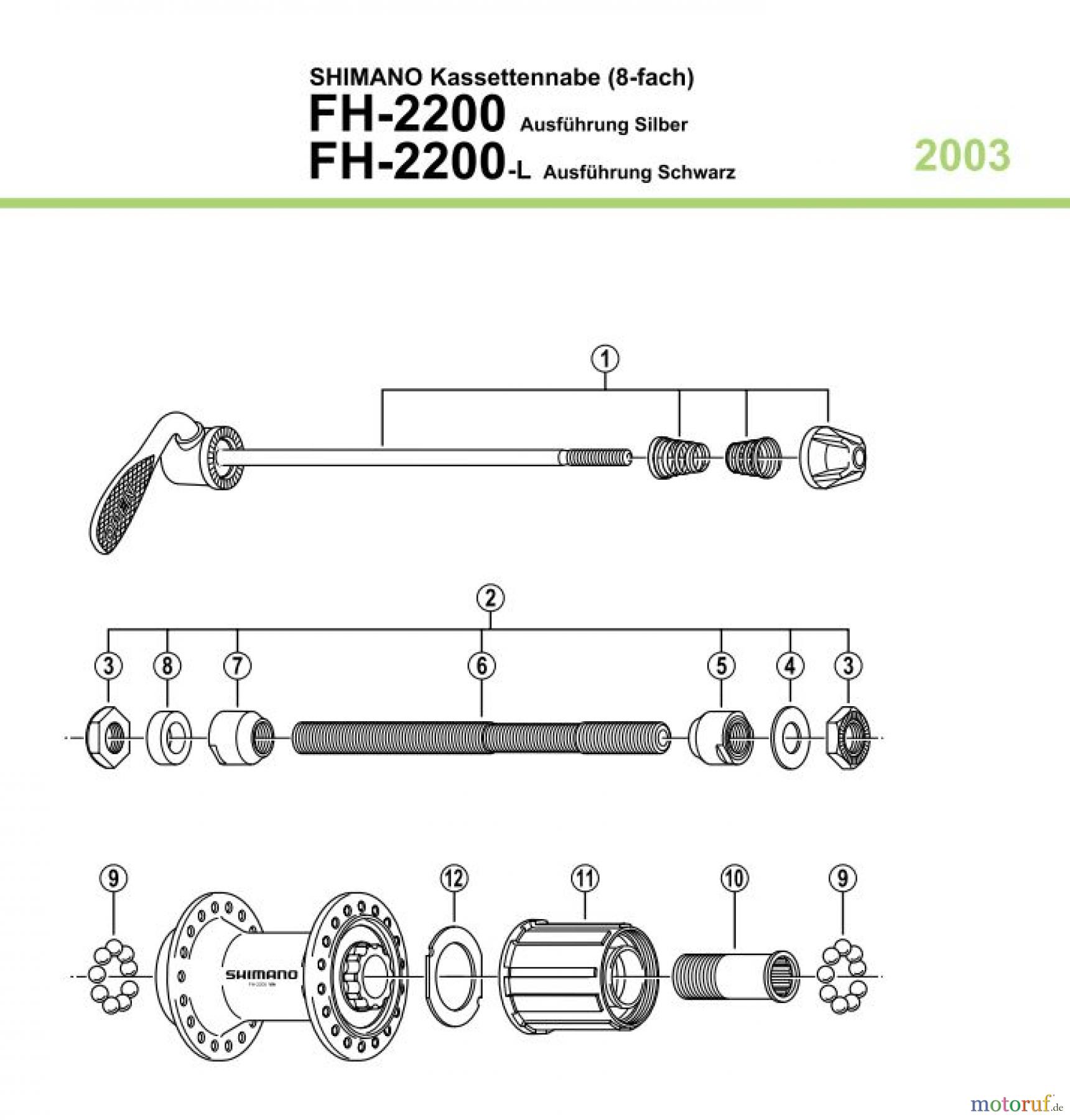  Shimano FH Free Hub - Freilaufnabe FH-2200, 2003 Shimano Kasettennabe (8-fach)
