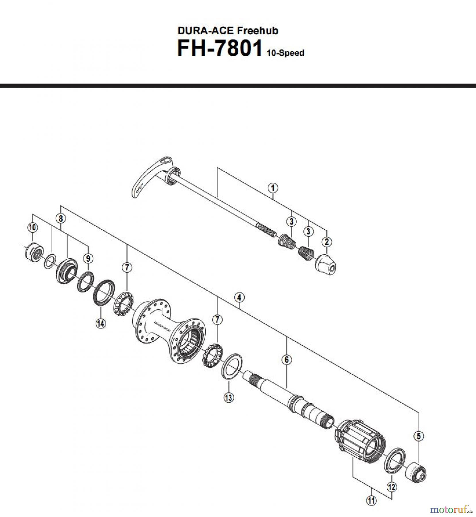  Shimano FH Free Hub - Freilaufnabe FH-7801 DURA-ACE Kassettennabe 10-fach