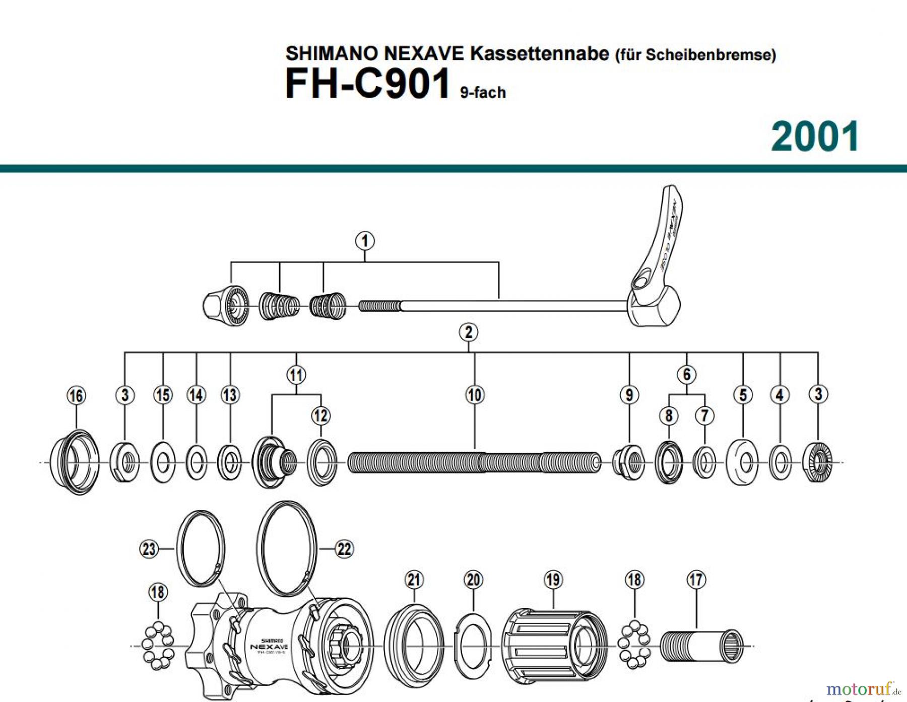  Shimano FH Free Hub - Freilaufnabe FH-C901 SHIMANO NEXAVE Kassettennabe (für Scheibenbremse) 9-fach