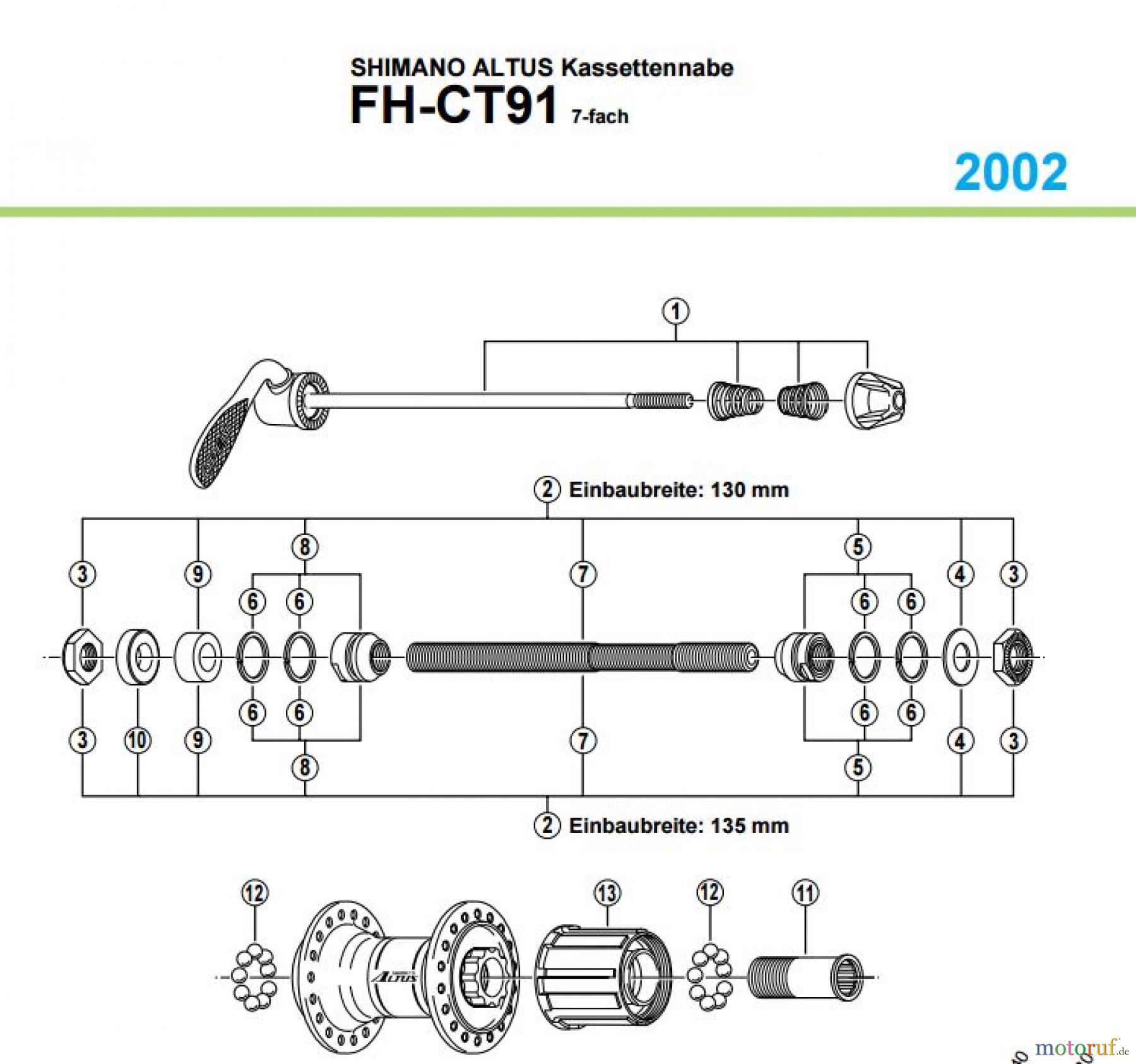  Shimano FH Free Hub - Freilaufnabe FH-CT91 2002 SHIMANO ALTUS Kassettennabe 7-fach