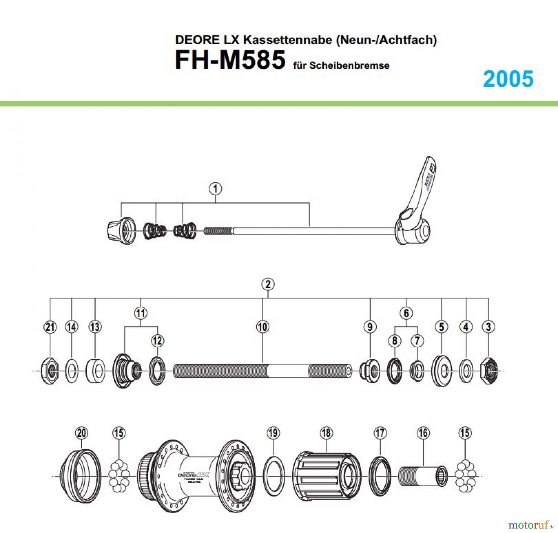  Shimano FH Free Hub - Freilaufnabe FH-M585, 2005 DEORE LX Kassettennabe (9-/8-fach)