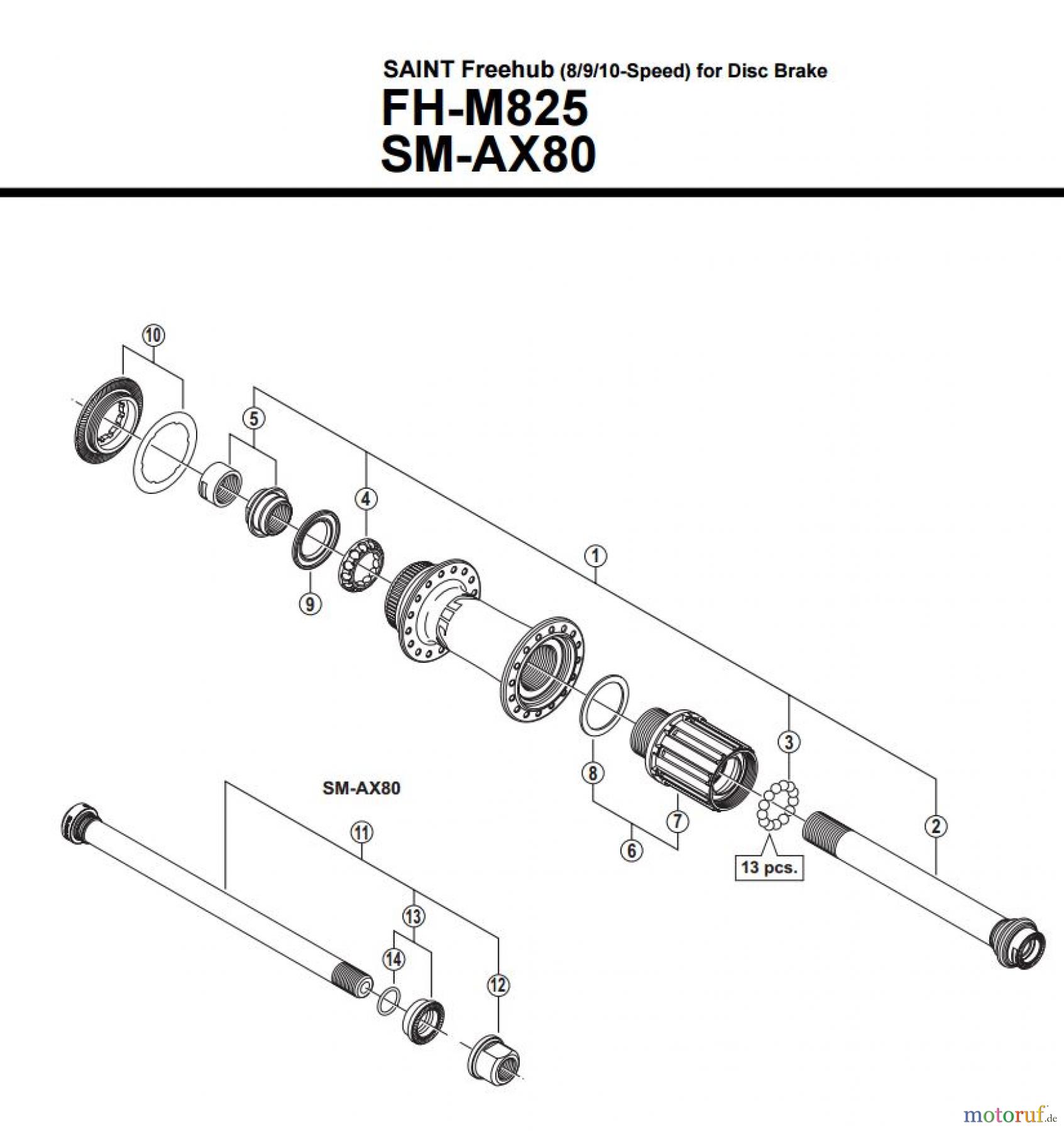  Shimano FH Free Hub - Freilaufnabe FH-M825 SAINT Freehub (8/9/10-Speed) for Disc Brak