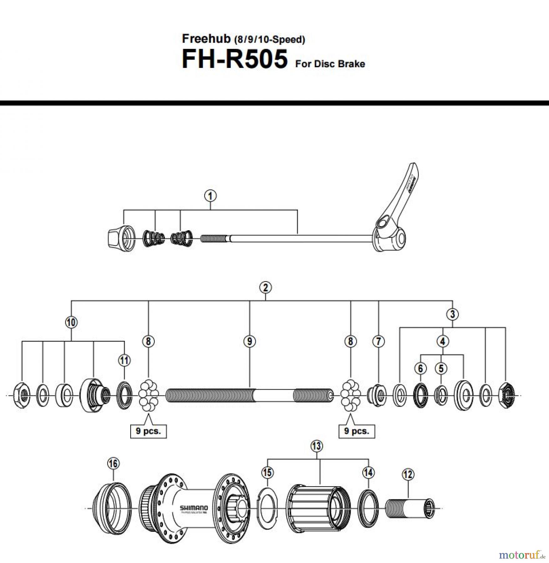  Shimano FH Free Hub - Freilaufnabe FH-R505 -New Dustcap