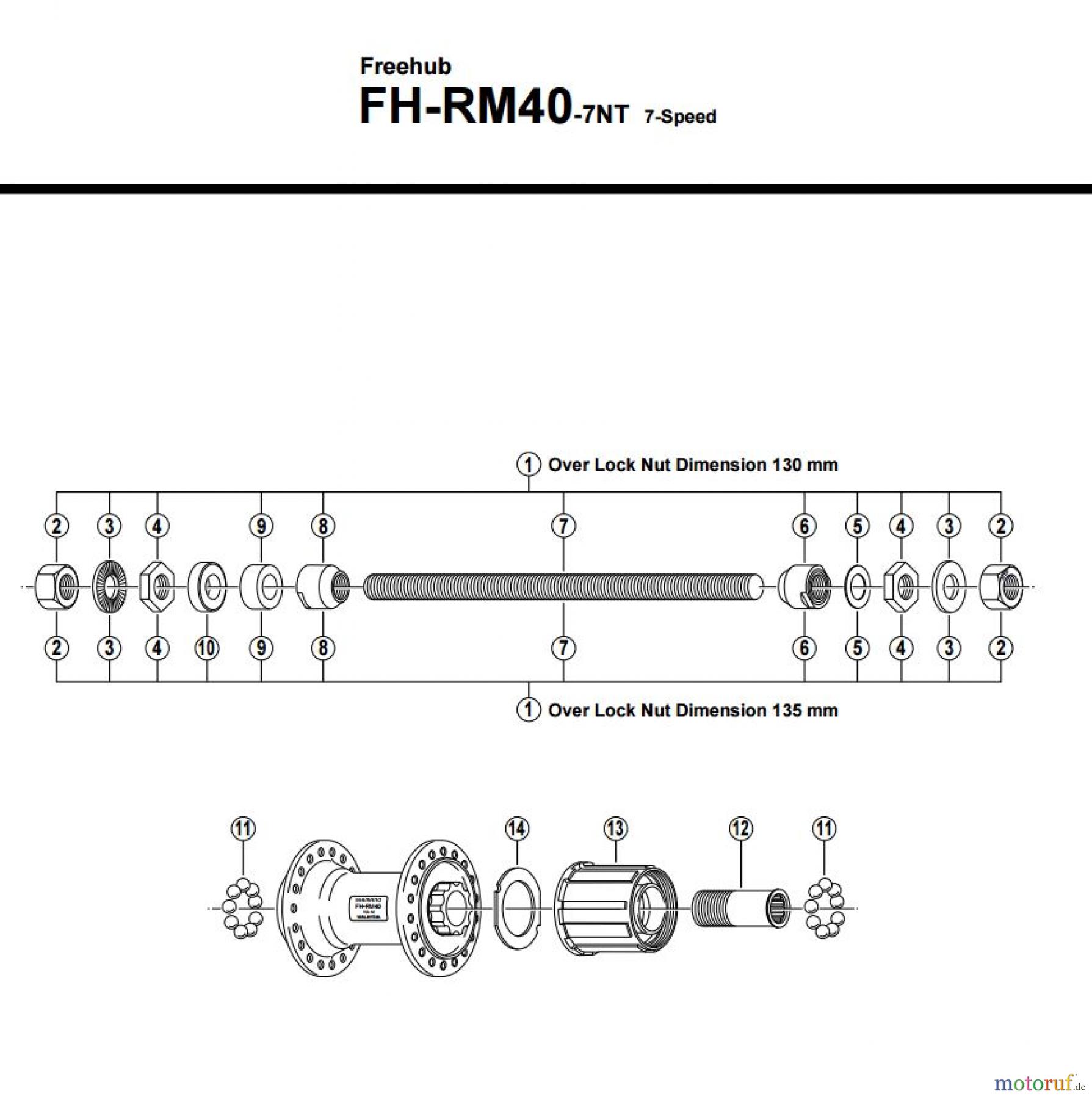  Shimano FH Free Hub - Freilaufnabe FH-RM40-7NT Kassettennabe 7-fach
