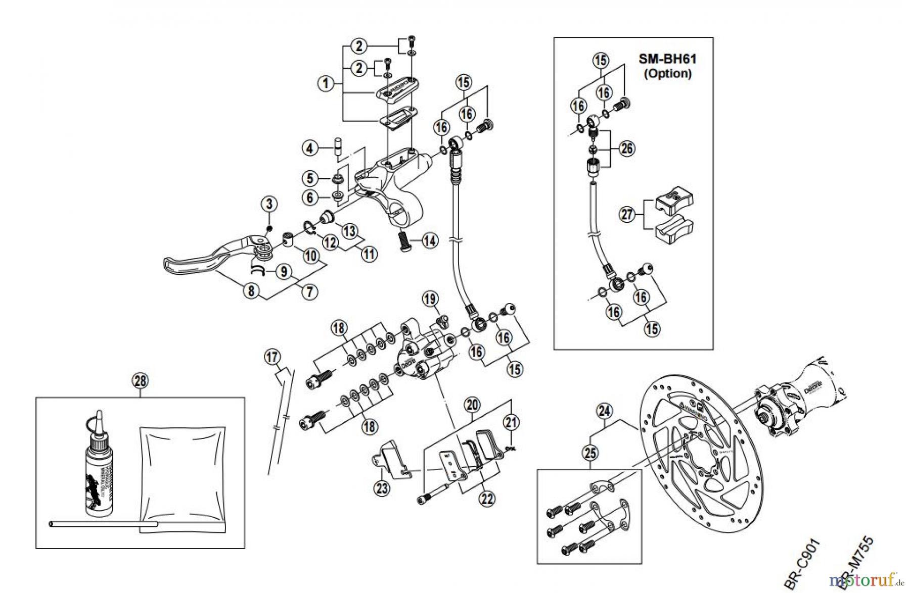  Shimano BR Brake - Bremse BR-M555, BL-M555 von 2001 SHIMANO DEORE Vorderrad-Scheibenbremse