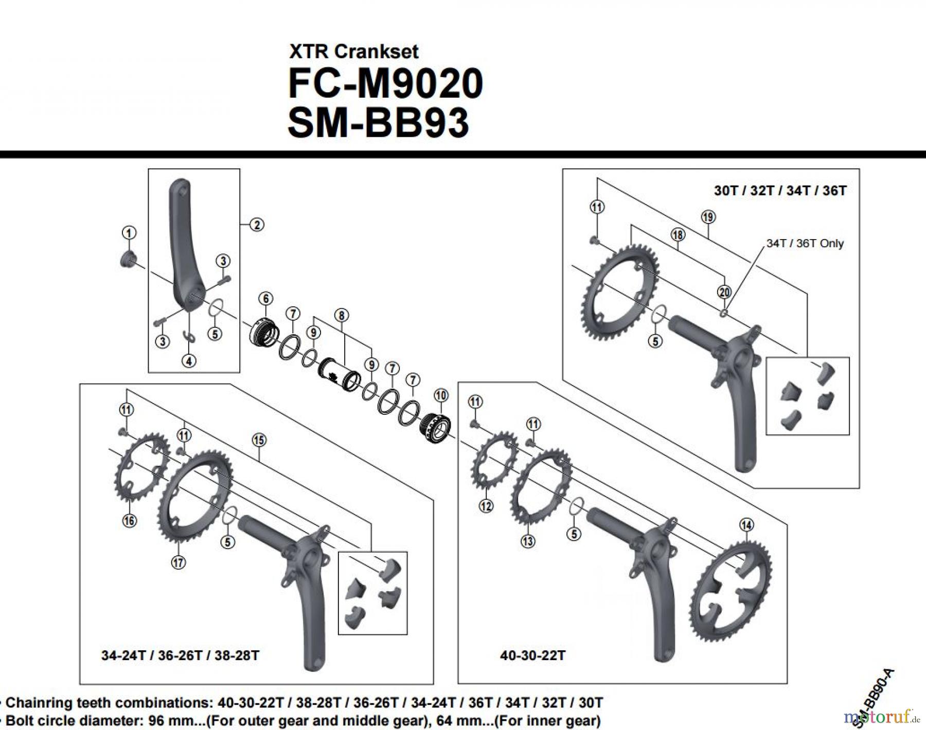  Shimano FC Front Chainwheel - Kurbelsatz, Vorderes Kettenblatt FC-M9020-3776 XTR Kurbelgarnitur