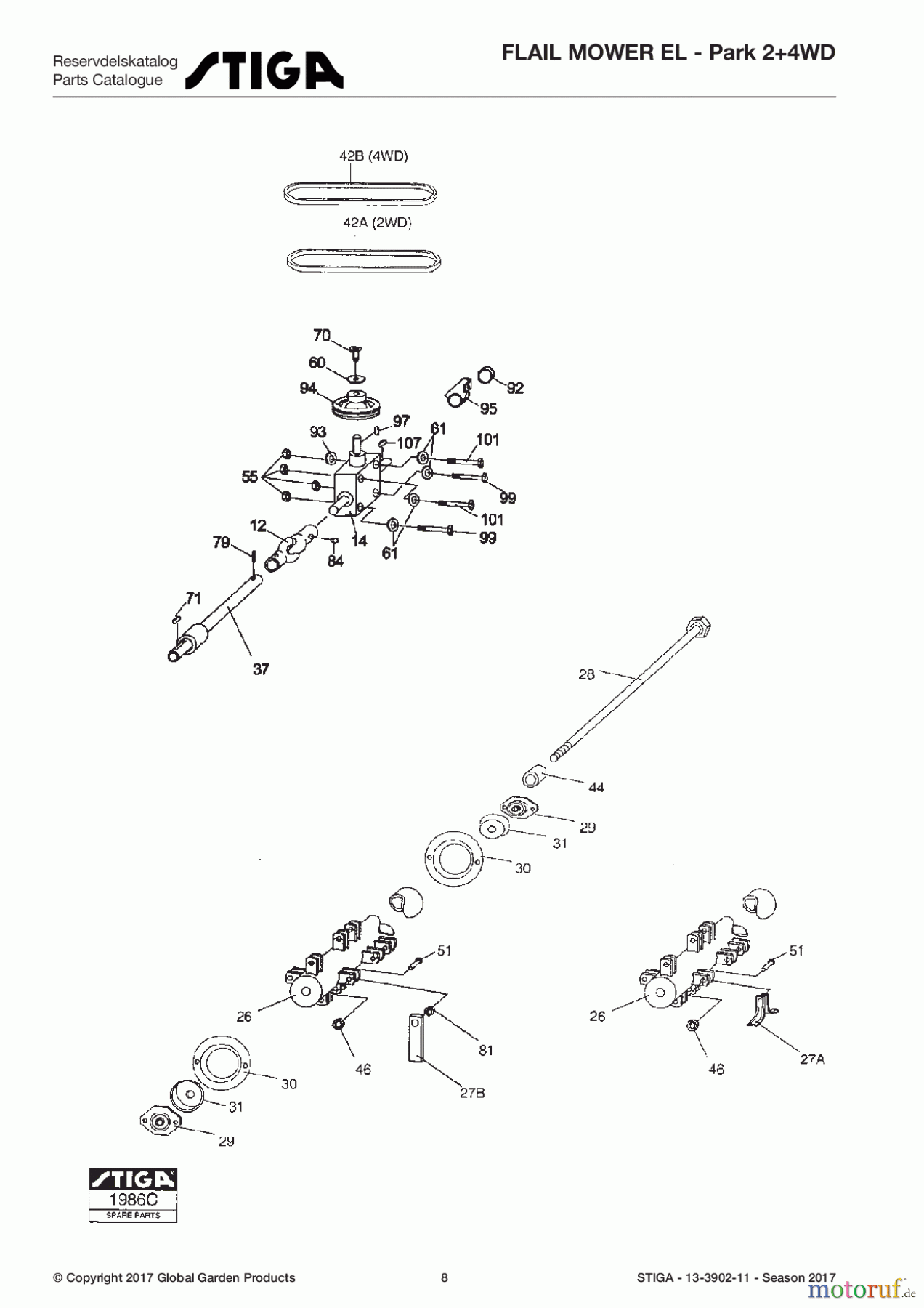  Stiga Frontmäher Anbau 2017 Front Mower FLAIL MOWER EL - Park 2+4WD 13-3902-11 - Season 2017 Lawn rake