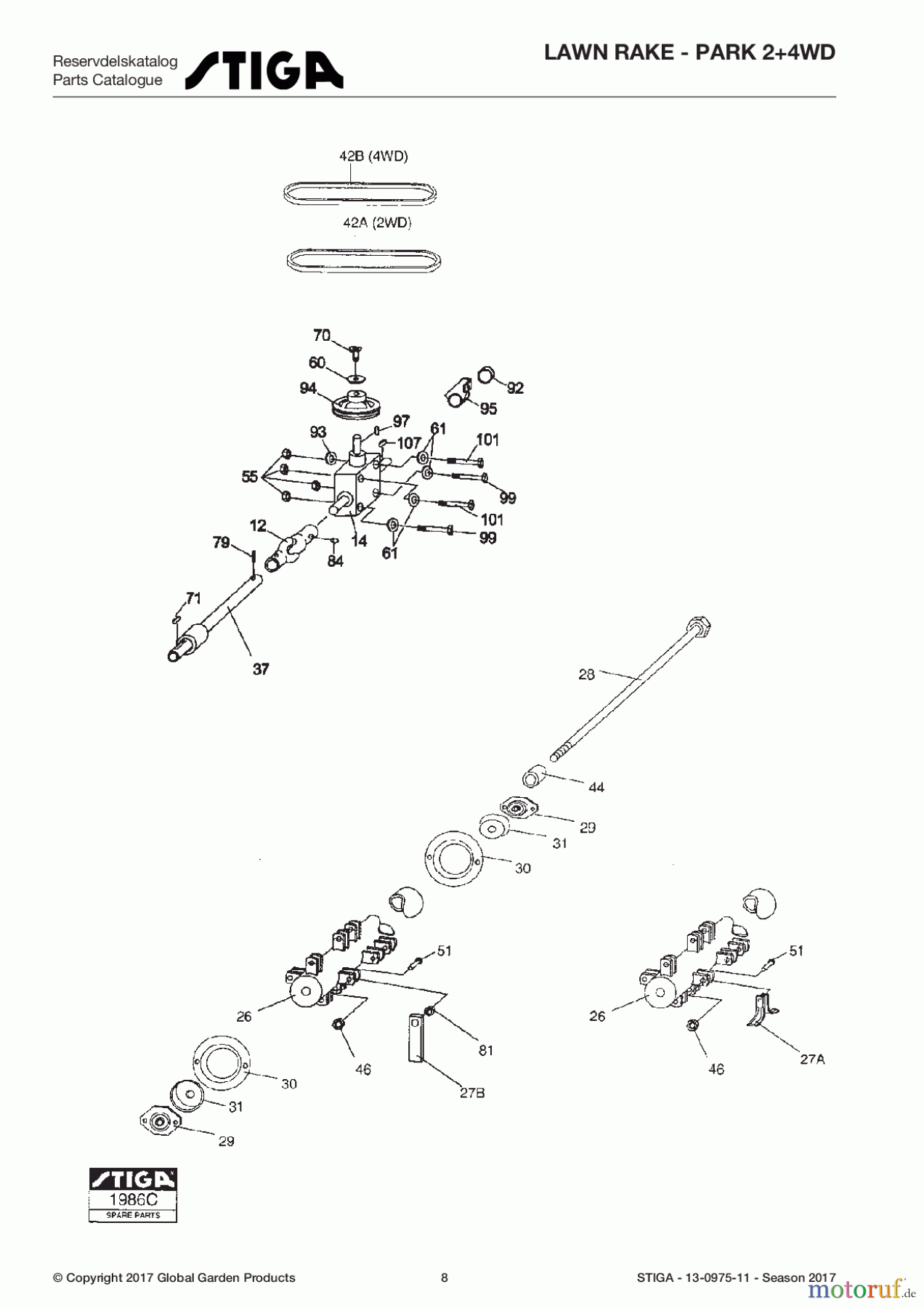  Stiga Frontmäher Zubehör Anbau 2017 Front Mower LAWN RAKE - Park 2+4WD 13-0975-11 - Season 2017 Lawn rake