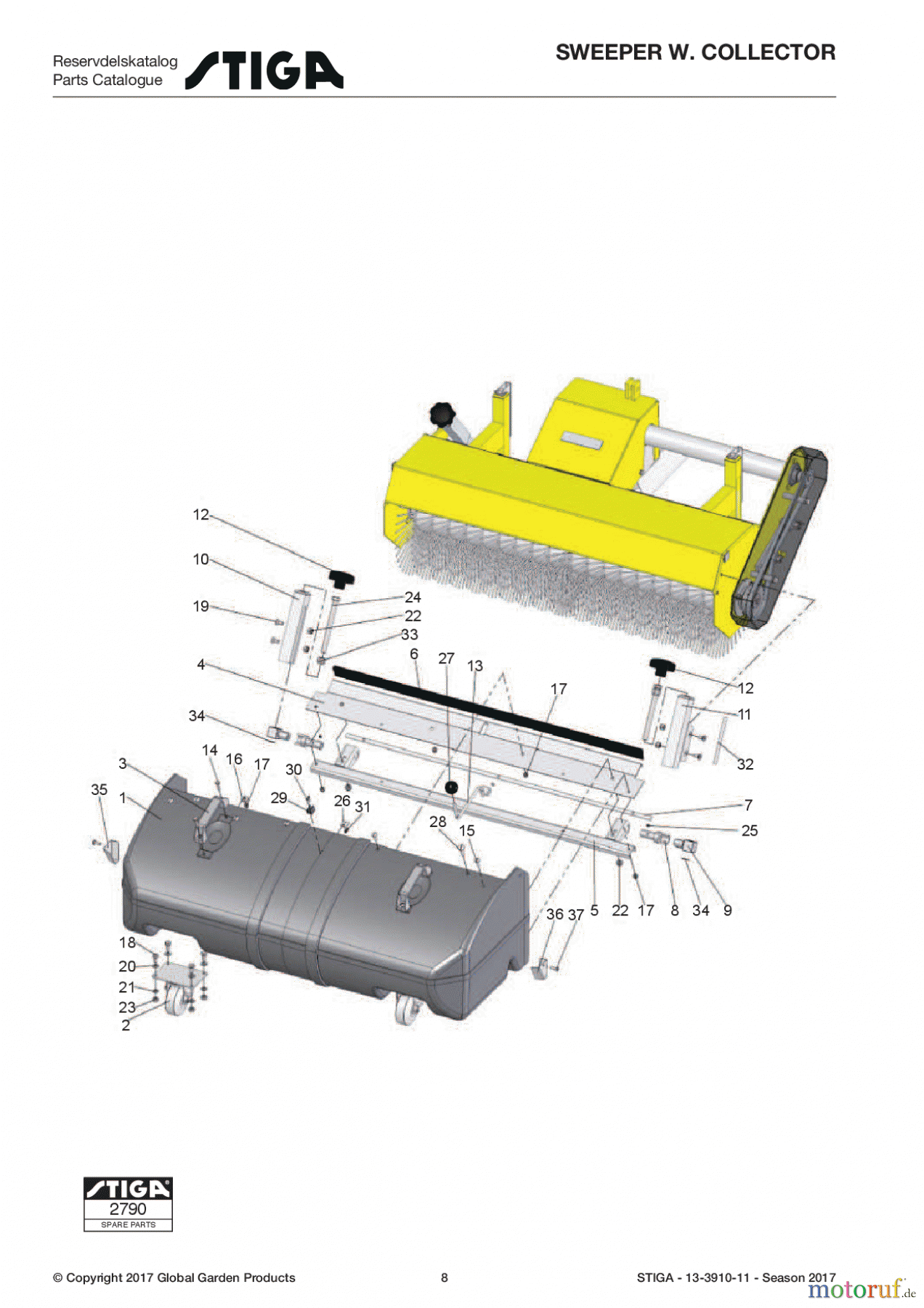  Stiga Frontmäher Anbau 2017 Front Mower SWEEPER With COLLECTOR 13-3910-11 - Season 2017 Lawn Sweeper