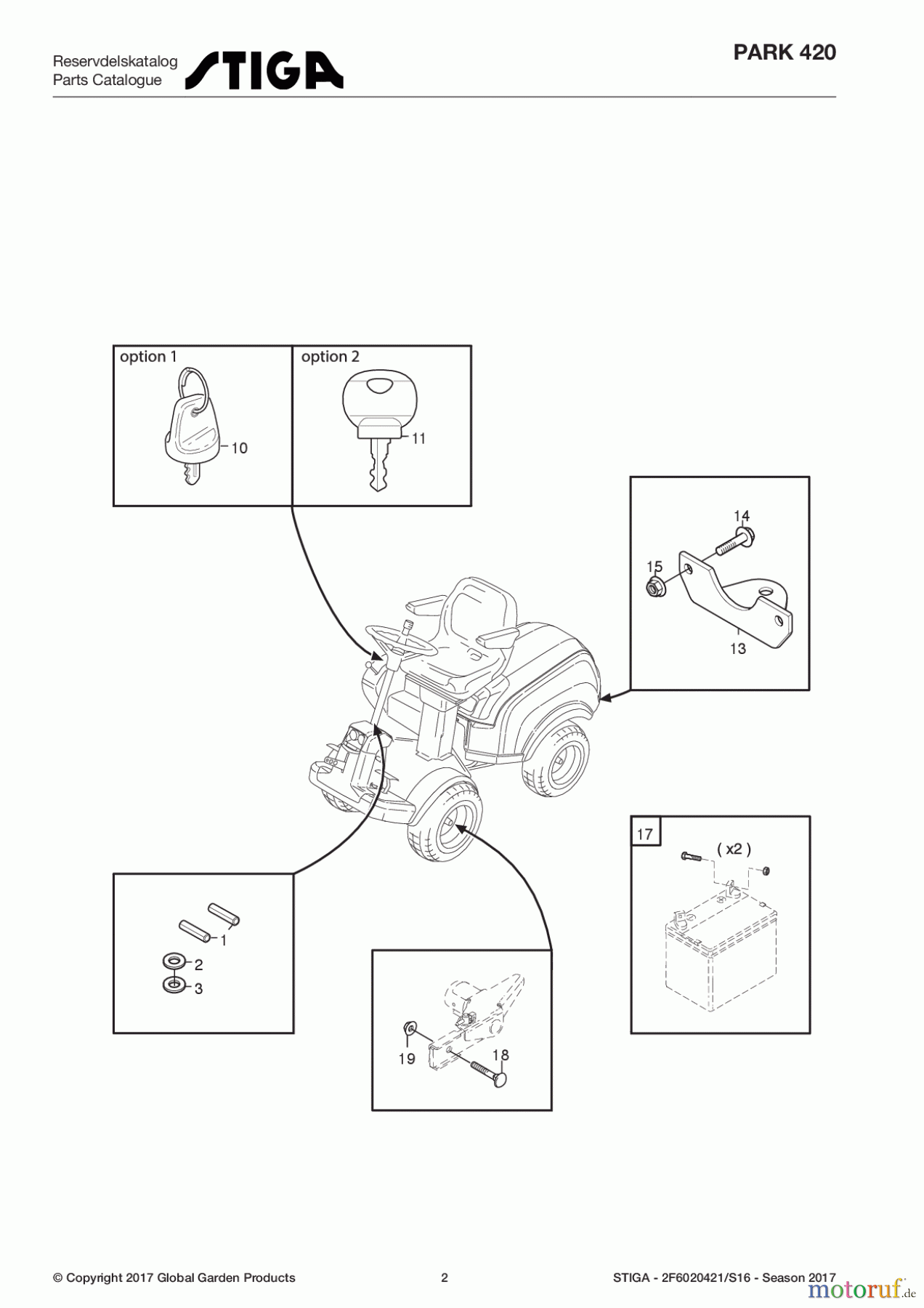  Stiga Frontmäher Baujahr 2017 Park Consumer High 2017 Park 420 2F6020421/S16 - Season 2017 Assembly parts