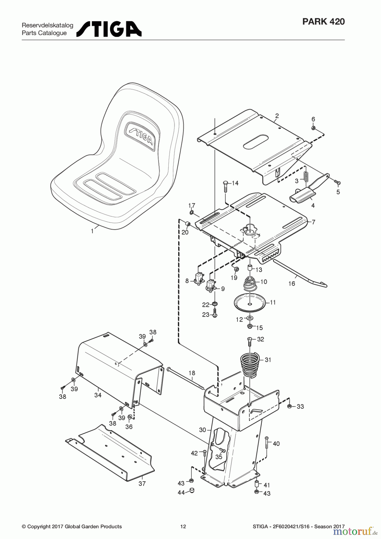  Stiga Frontmäher Grundgerät Park Consumer High 2017 Park 420 2F6020421/S16 - Season 2017 Seat