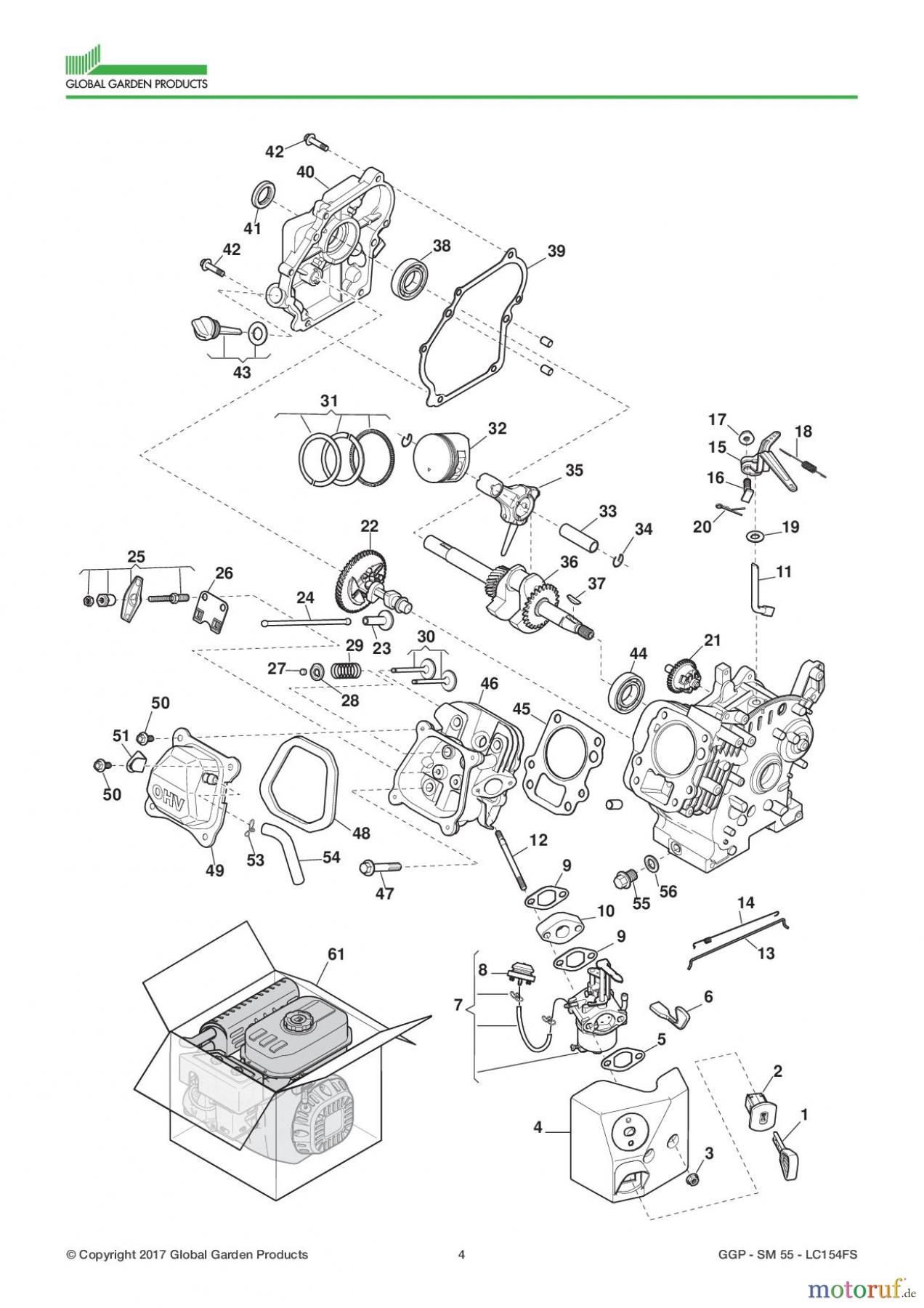  Global Garden Products GGP Motoren 2017 SM 55 - LC154FS Engine - Piston, Crankshaft