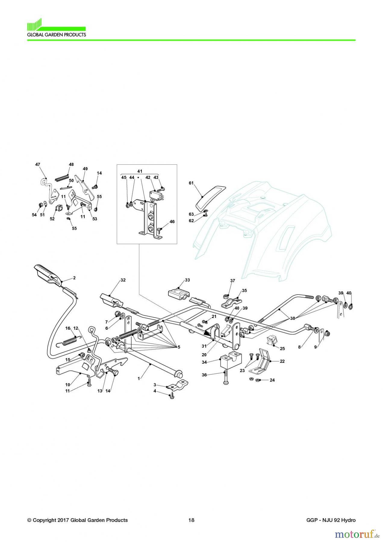  Global Garden Products GGP Aufsitzmäher Sammler Collecting 92cm 2017 NJU 92 Hydro Brake And Gearbox Controls Hydrogear