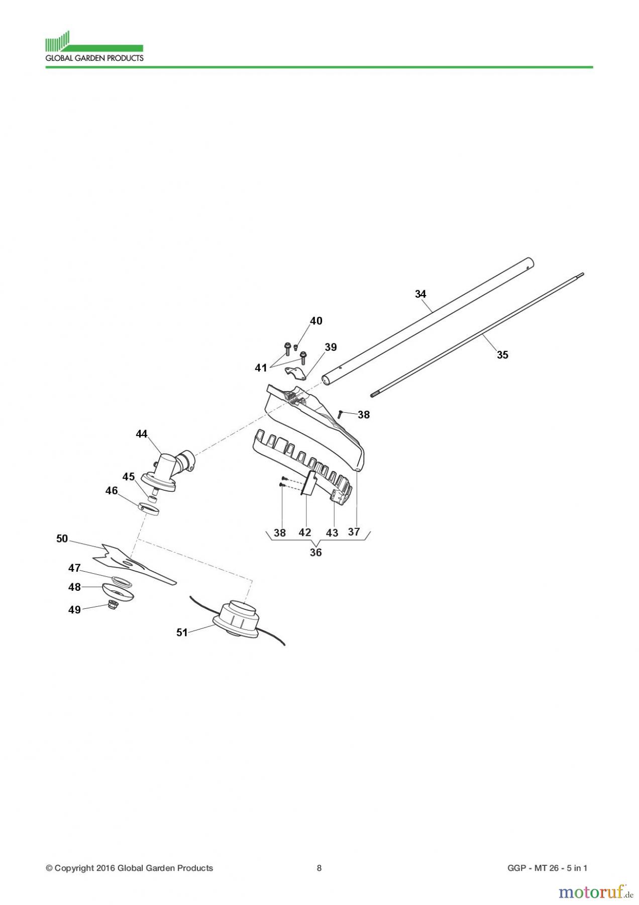  Global Garden Products GGP Motorsensen und Trimmer Benzin 2017 MT 26 - 5 in 1 Brushcutter Part