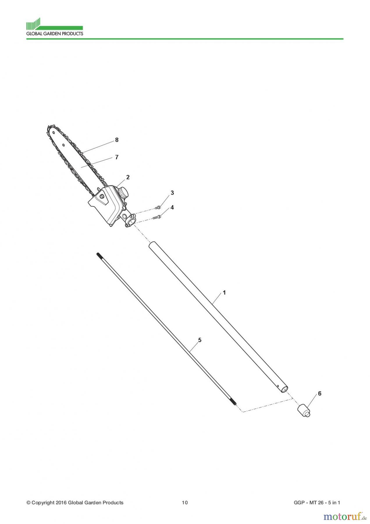  Global Garden Products GGP Motorsensen und Trimmer Benzin 2017 MT 26 - 5 in 1 Pruner Saw Attachment