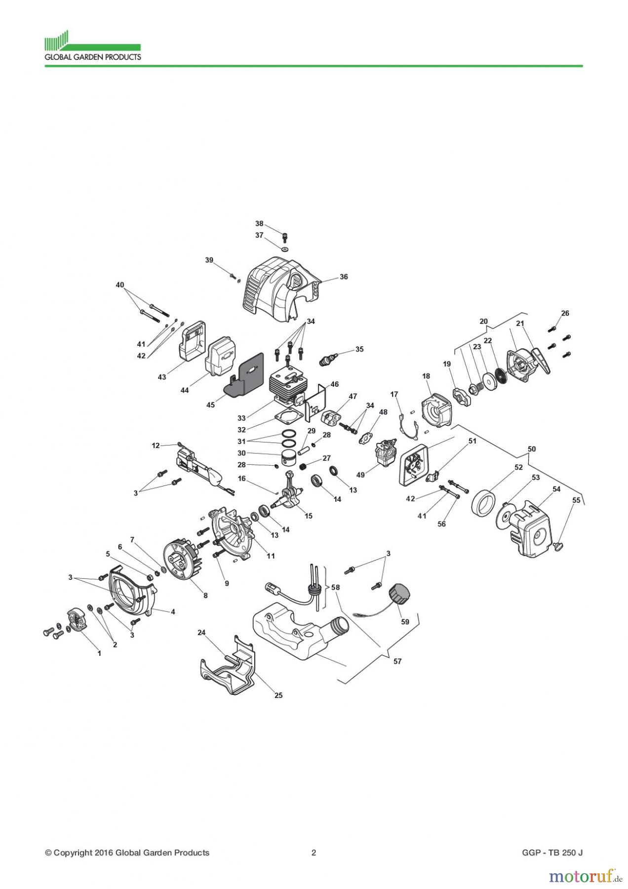  Global Garden Products GGP Motorsensen und Trimmer Benzin 2017 TB 250 J Engine
