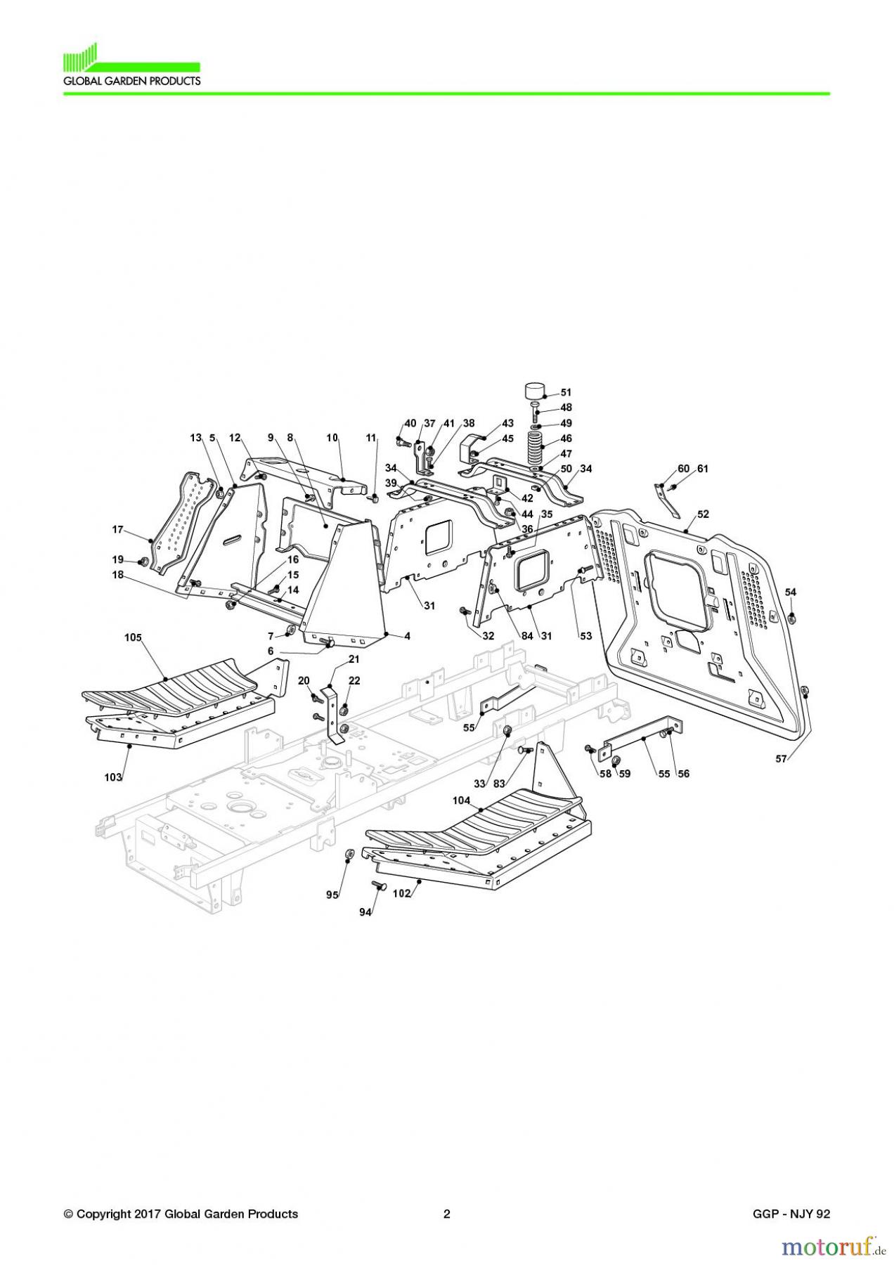  Global Garden Products GGP Aufsitzmäher Sammler Collecting 92cm 2017 NJY 92 Chassis