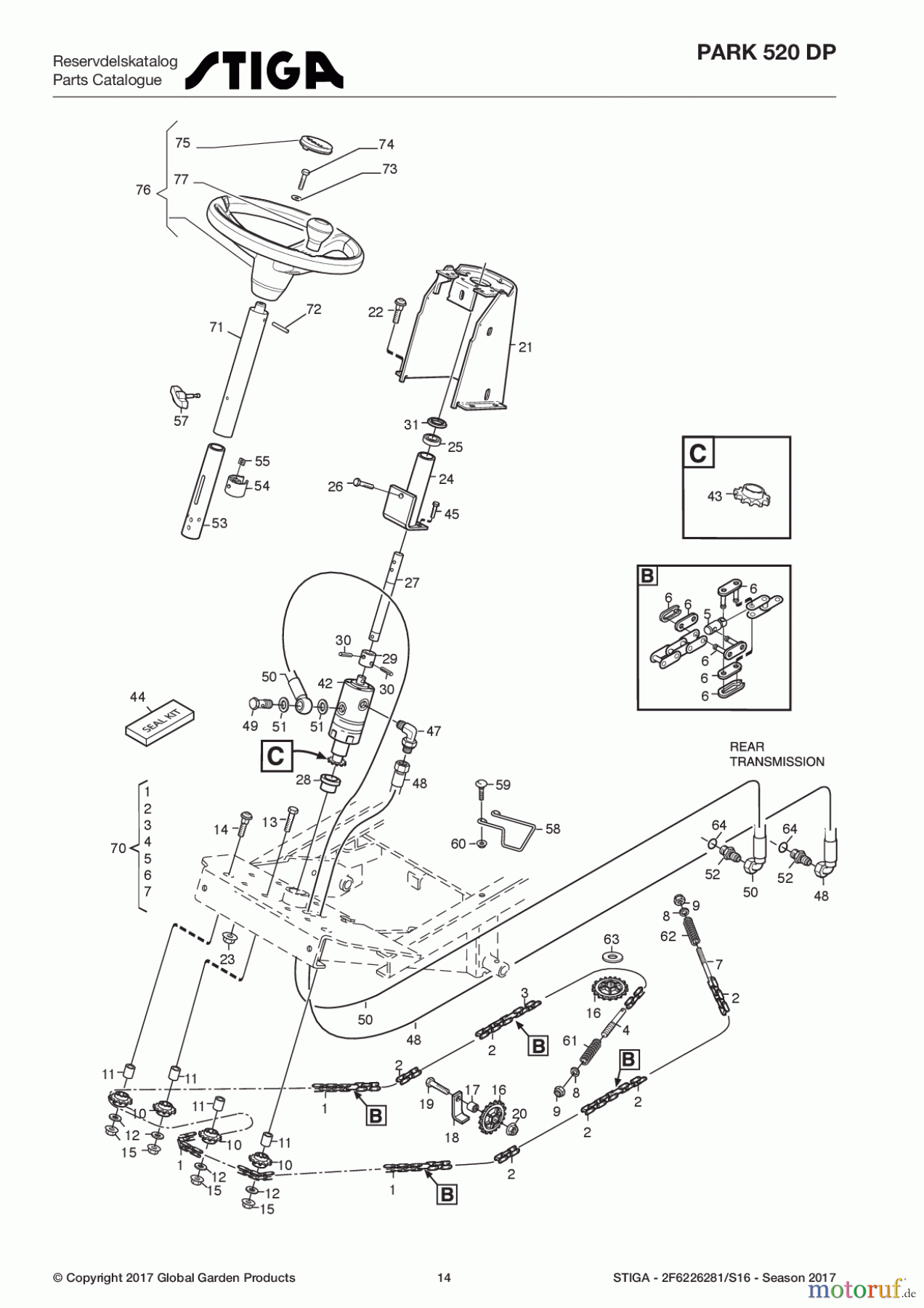  Stiga Frontmäher Baujahr 2017 Park Consumer High 2017 Park 520 DP 2F6226281/S16 - Season 2017 Steering