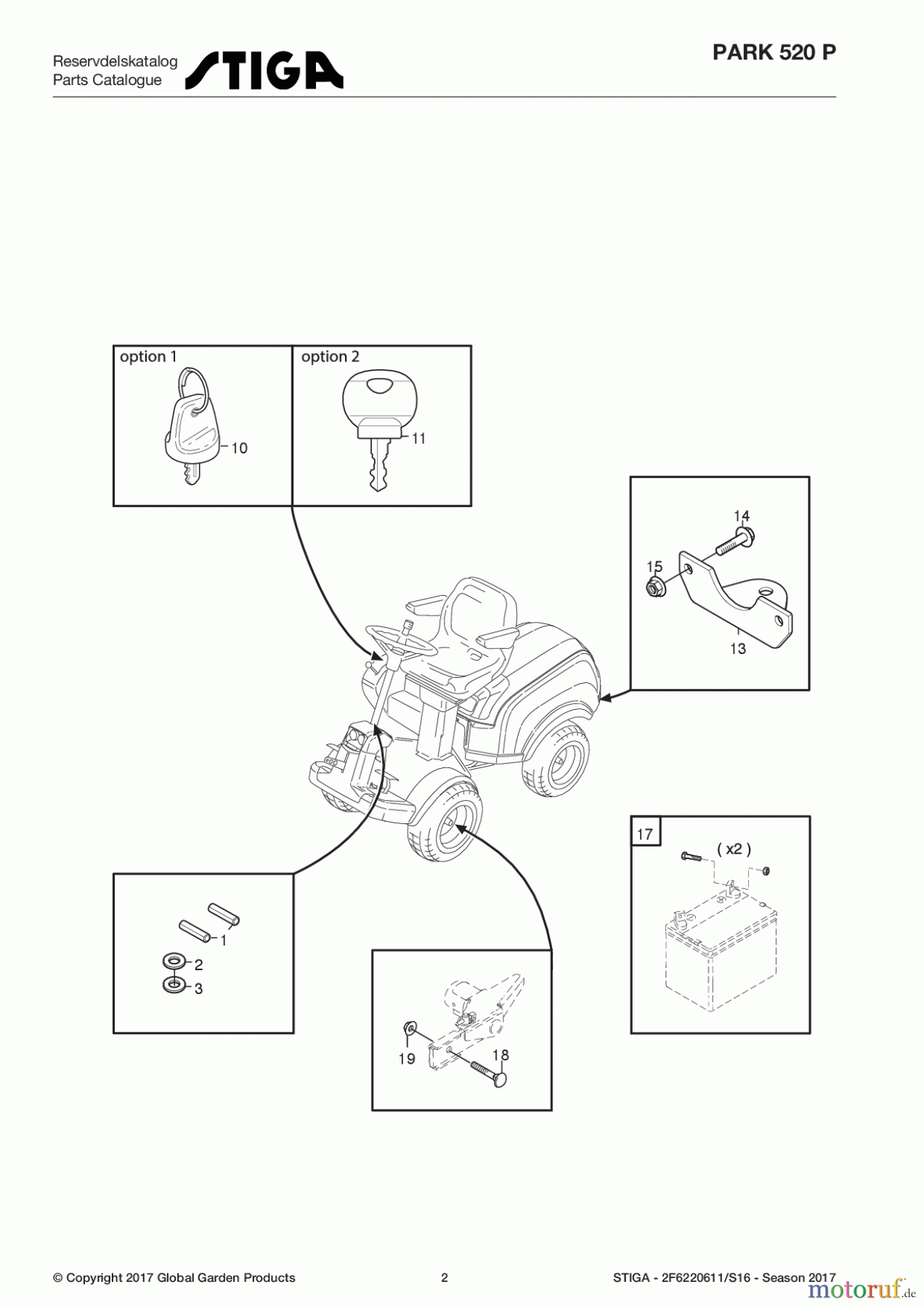  Stiga Frontmäher Grundgerät Park Consumer High 2017 Park 520 P 2F6220611/S16 - Season 2017 Assembly parts