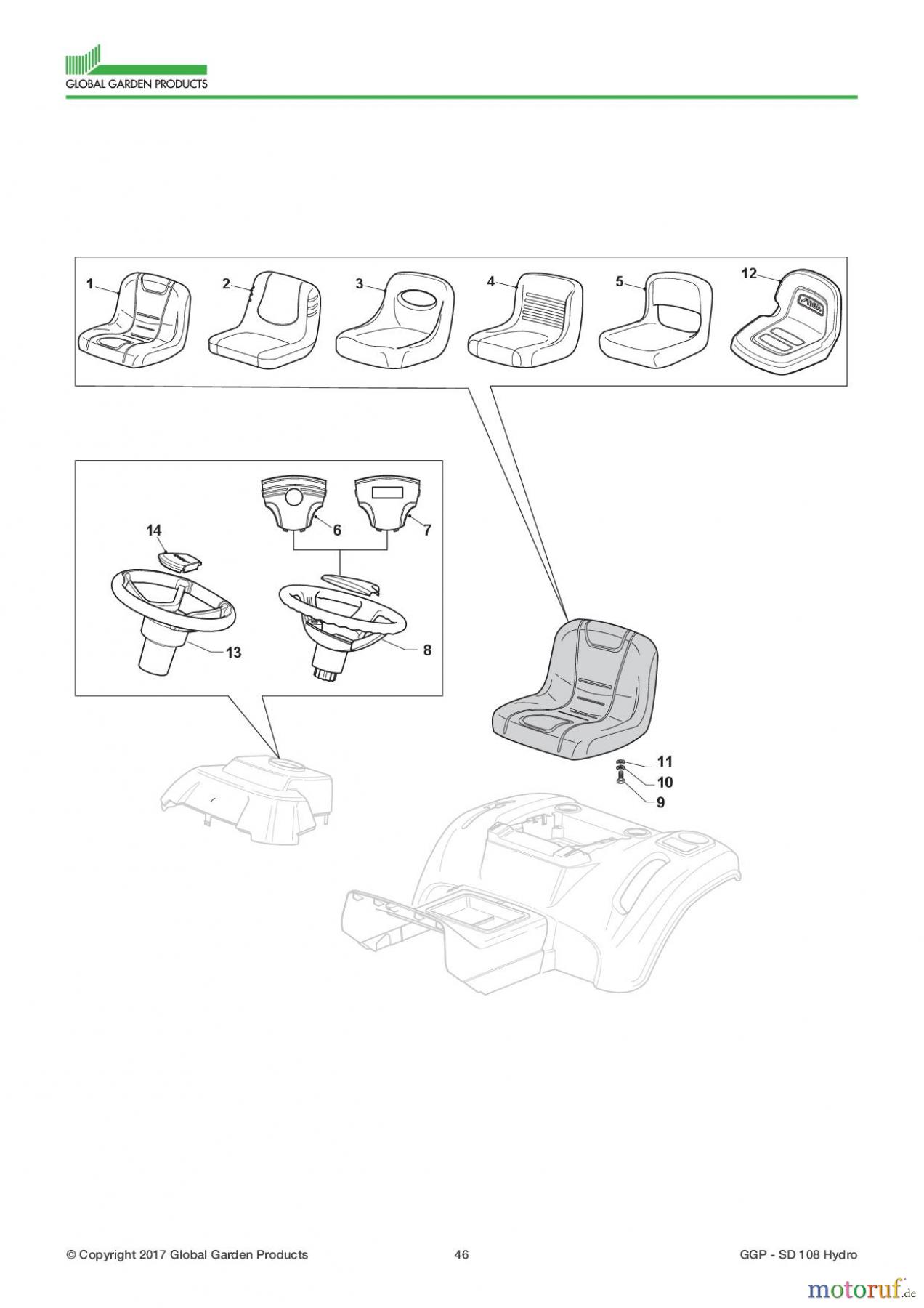  Global Garden Products GGP Aufsitzmäher Seitenauswurf 98-108cm 2017 SD 108 Hydro Seat & Steering Wheel