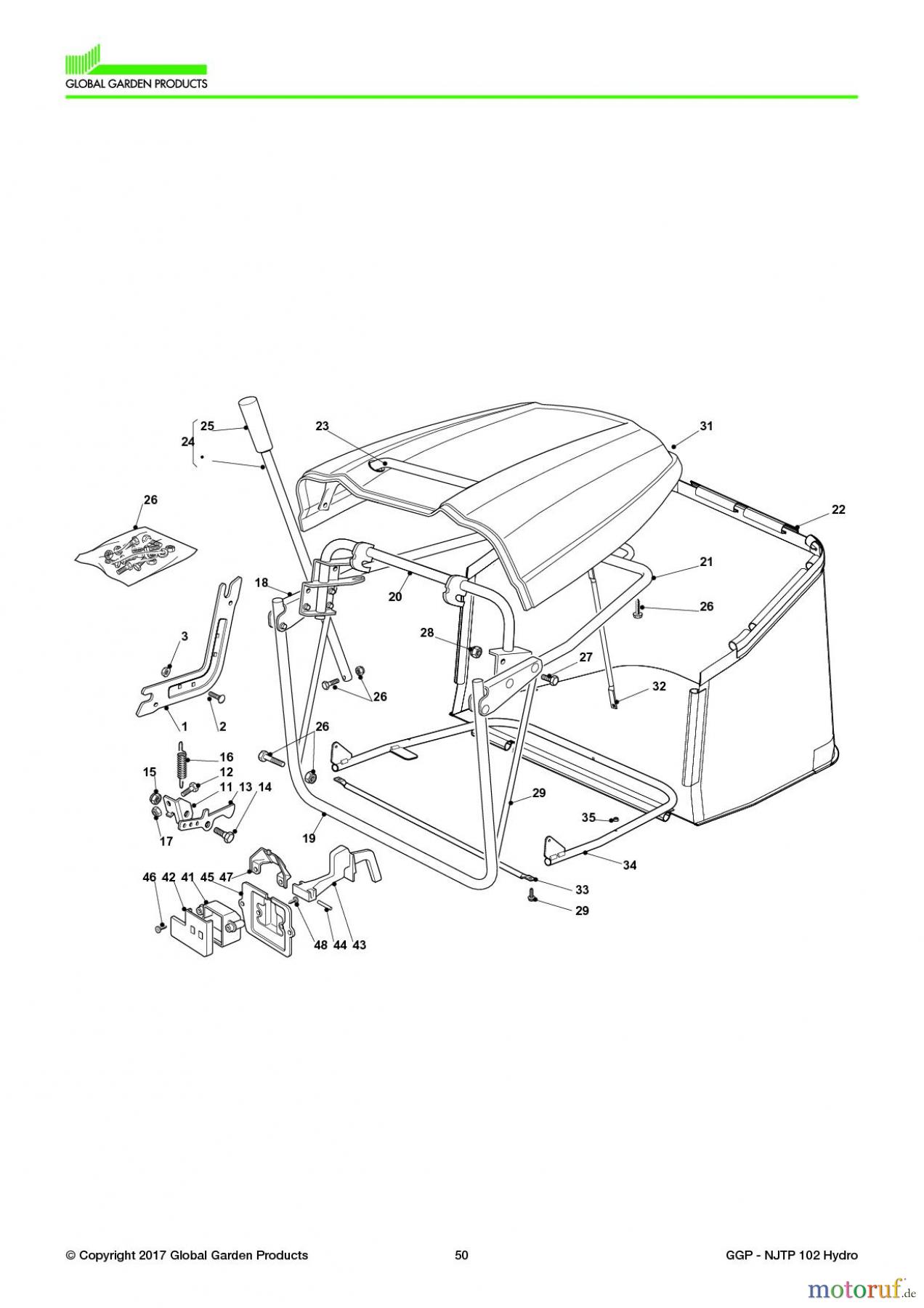  Global Garden Products GGP Aufsitzmäher Sammler Collecting 102-122cm 2017 NJTP 102 Hydro Grass-Catcher - 290Lt