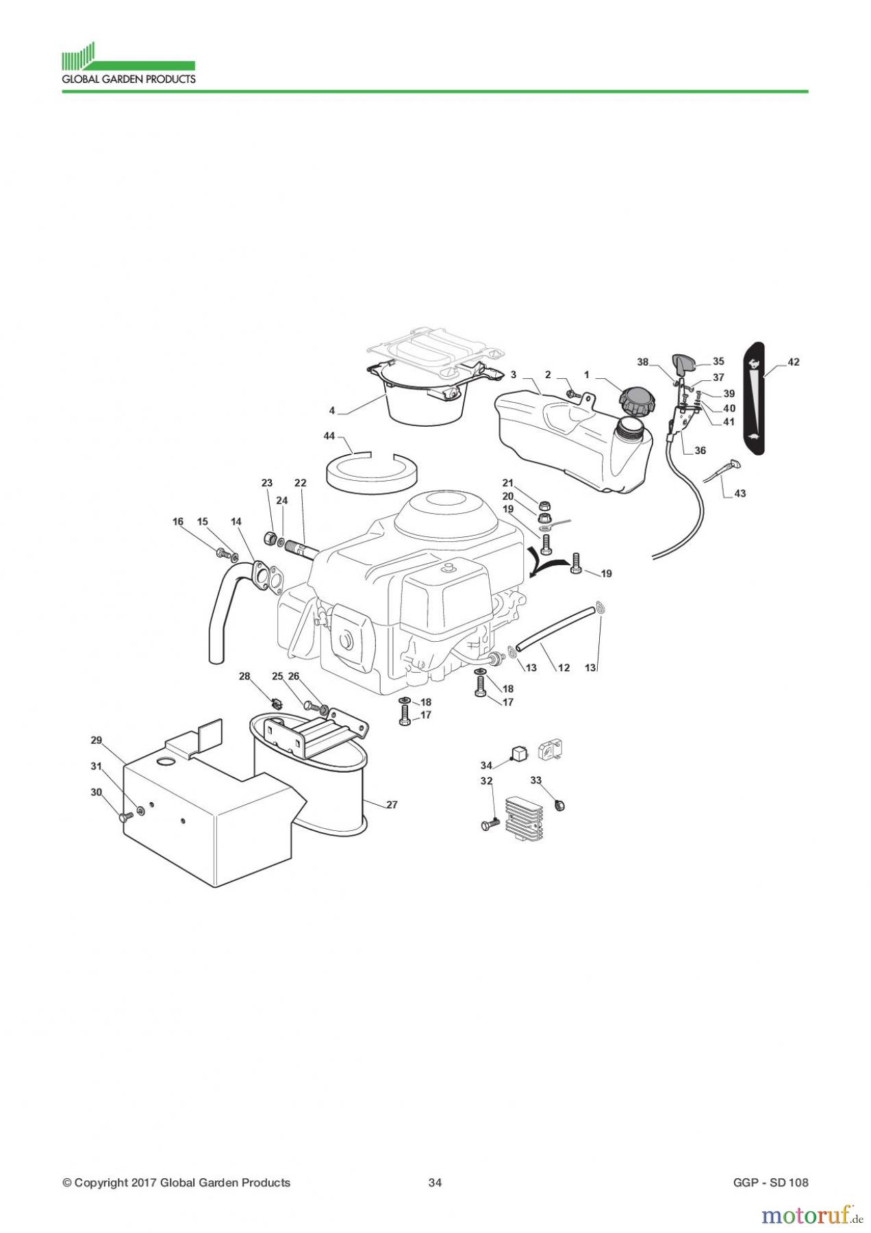  Global Garden Products GGP Aufsitzmäher Seitenauswurf 98-108cm 2017 SD 108 Engine - Honda GCV 390