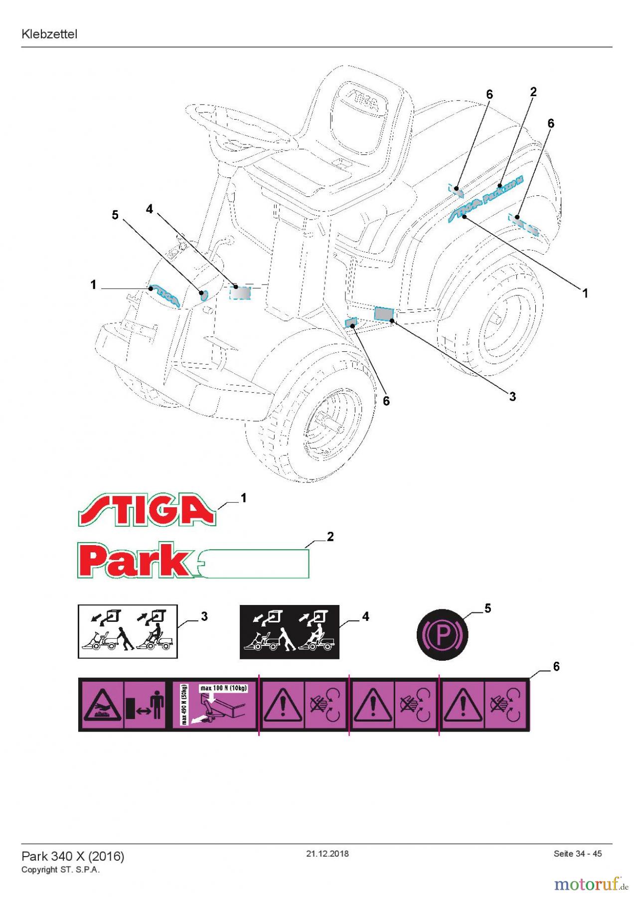  Stiga Frontmäher Baujahr 2016 2016 Park 340 X (2016) 2F6130511/S16 Aufkleber