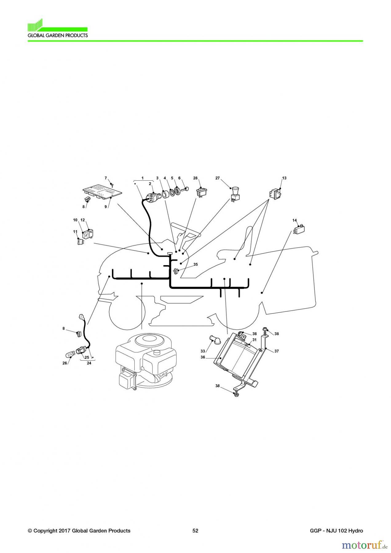  Global Garden Products GGP Aufsitzmäher Sammler Collecting 102-122cm 2017 NJU 102 Hydro Electrical Parts