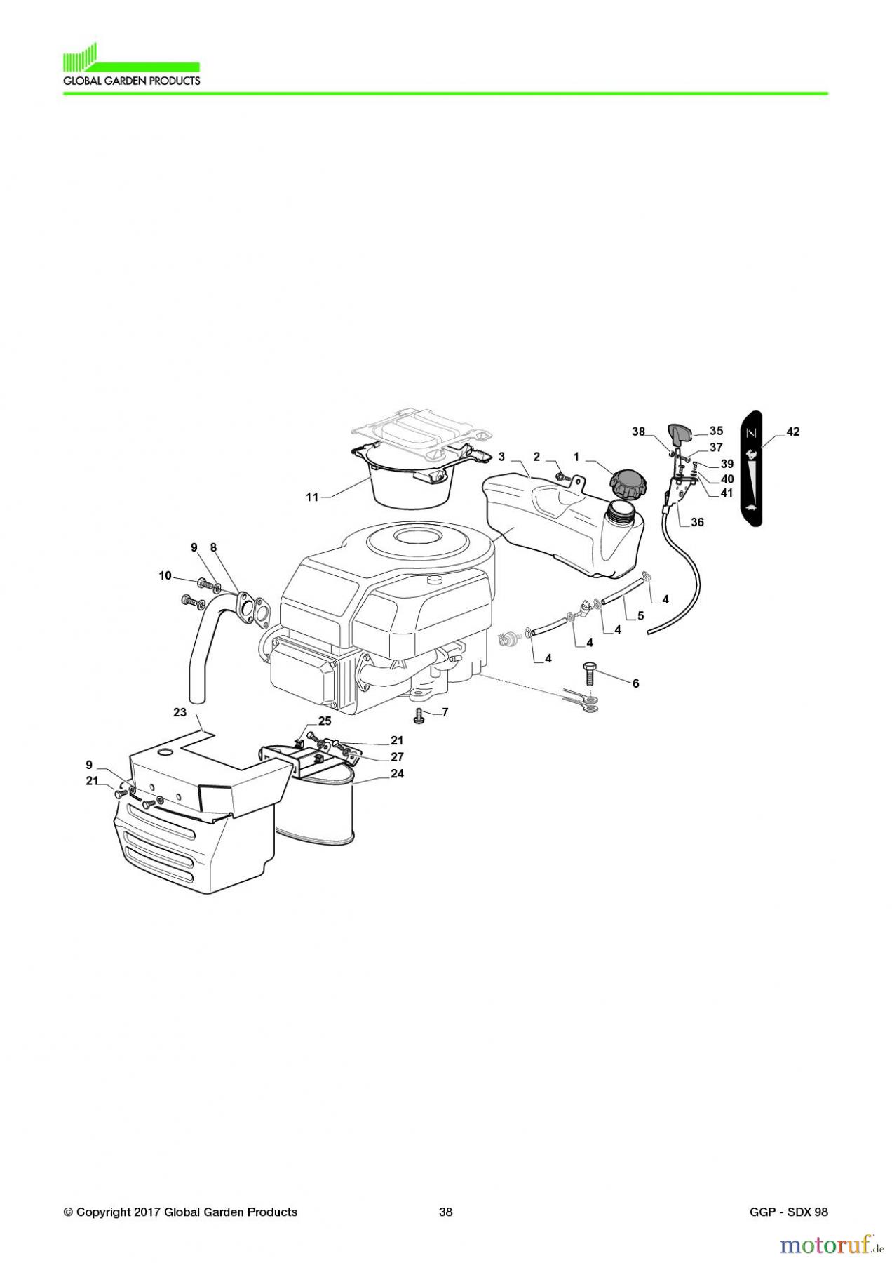  Global Garden Products GGP Aufsitzmäher Seitenauswurf 98-108cm 2017 SDX 98 Engine - Kohler