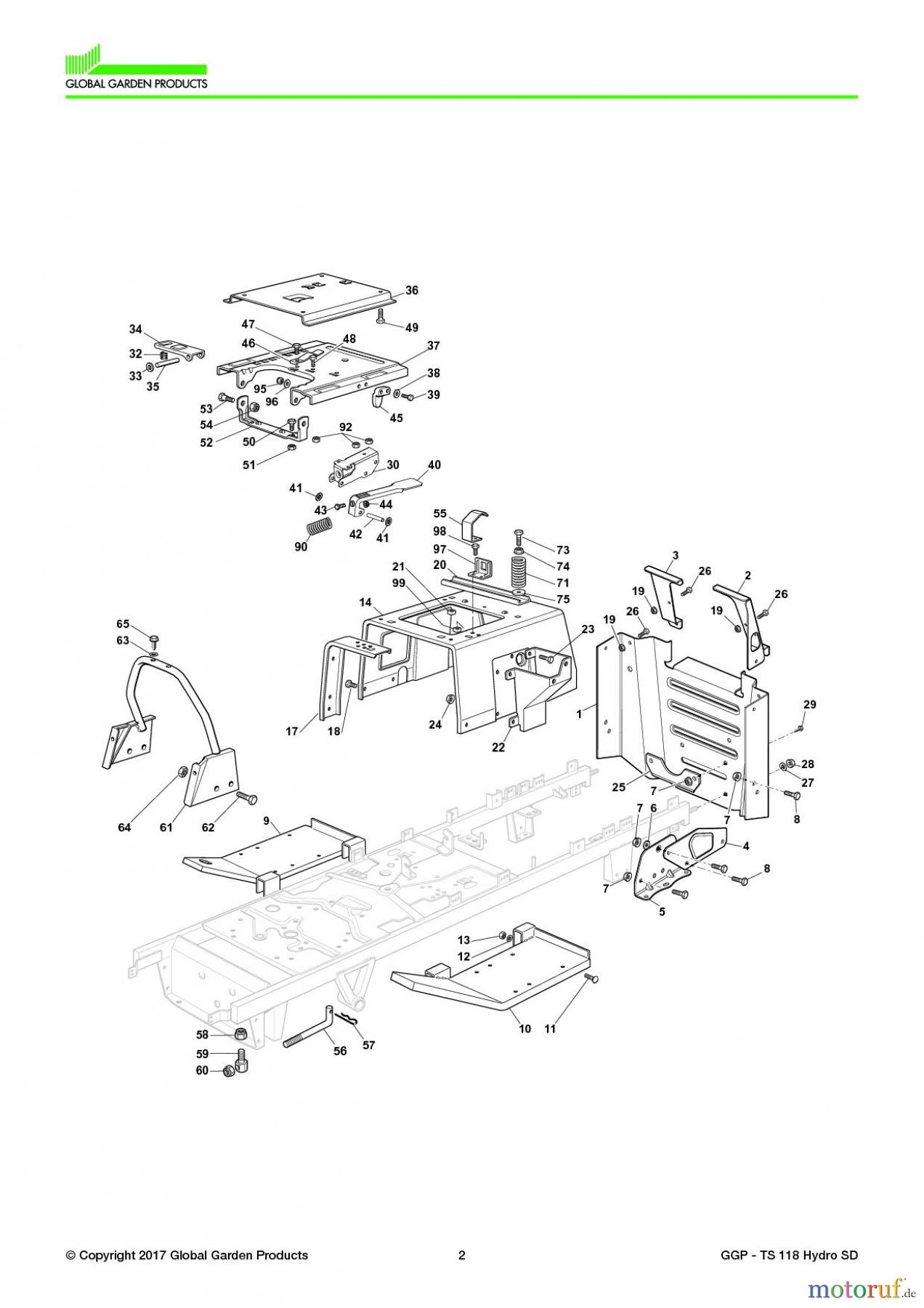  Global Garden Products GGP Aufsitzmäher Seitenauswurf 108-118cm 2017 TS 118 Hydro SD Chassis