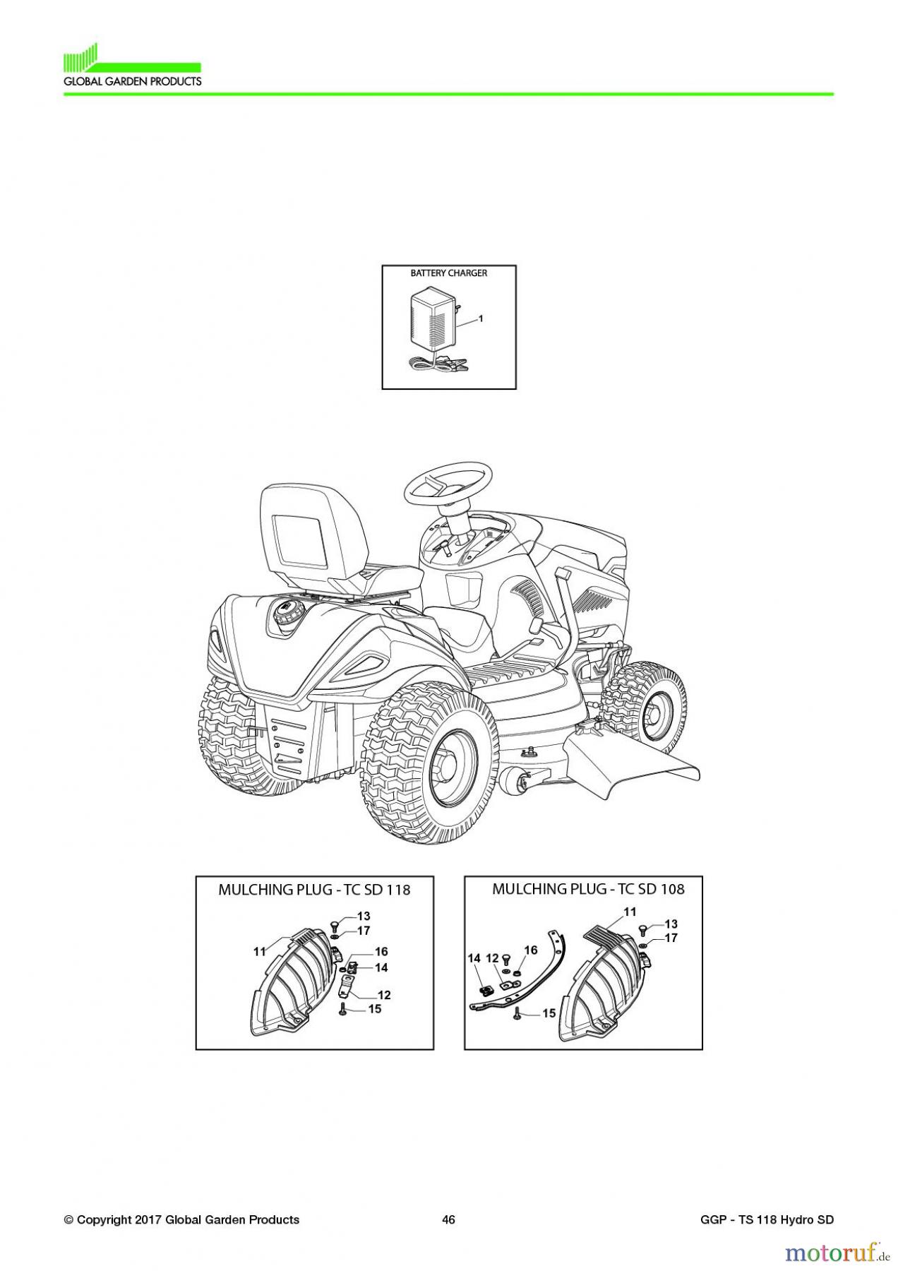  Global Garden Products GGP Aufsitzmäher Seitenauswurf 108-118cm 2017 TS 118 Hydro SD Optionals On Request