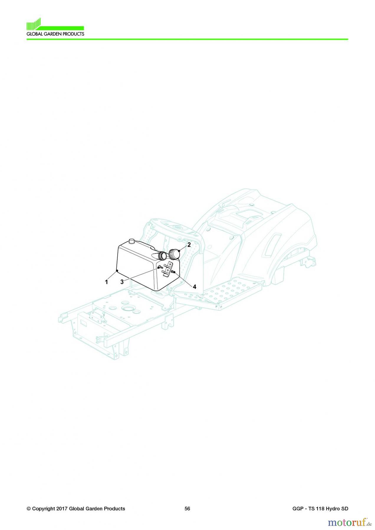  Global Garden Products GGP Aufsitzmäher Seitenauswurf 108-118cm 2017 TS 118 Hydro SD Front Fuel Tank - 7Lt