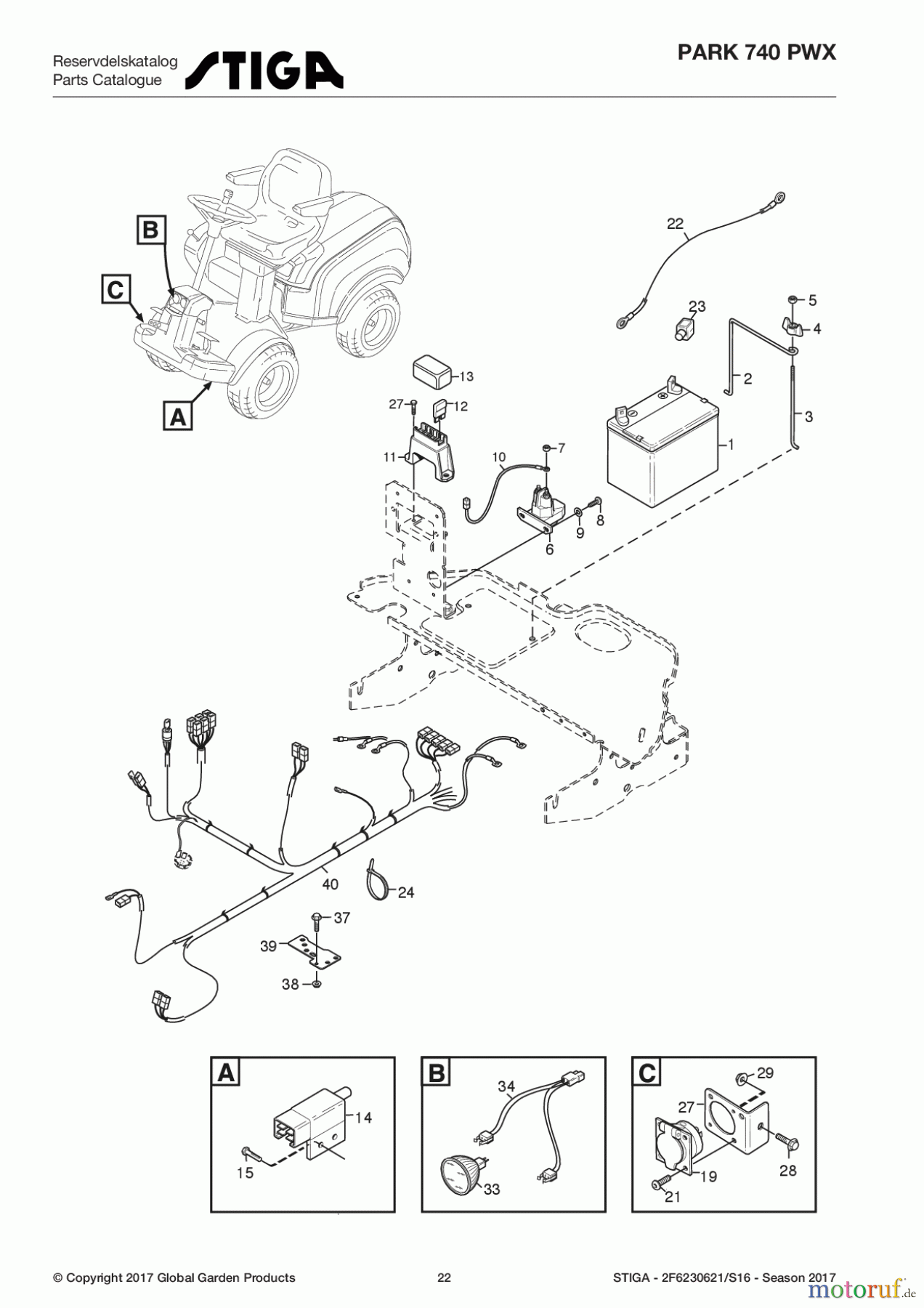  Stiga Frontmäher Baujahr 2017 Park Consumer High 2017 Park 740 PWX 2F6230621/S16 - Season 2017 Electrical Parts