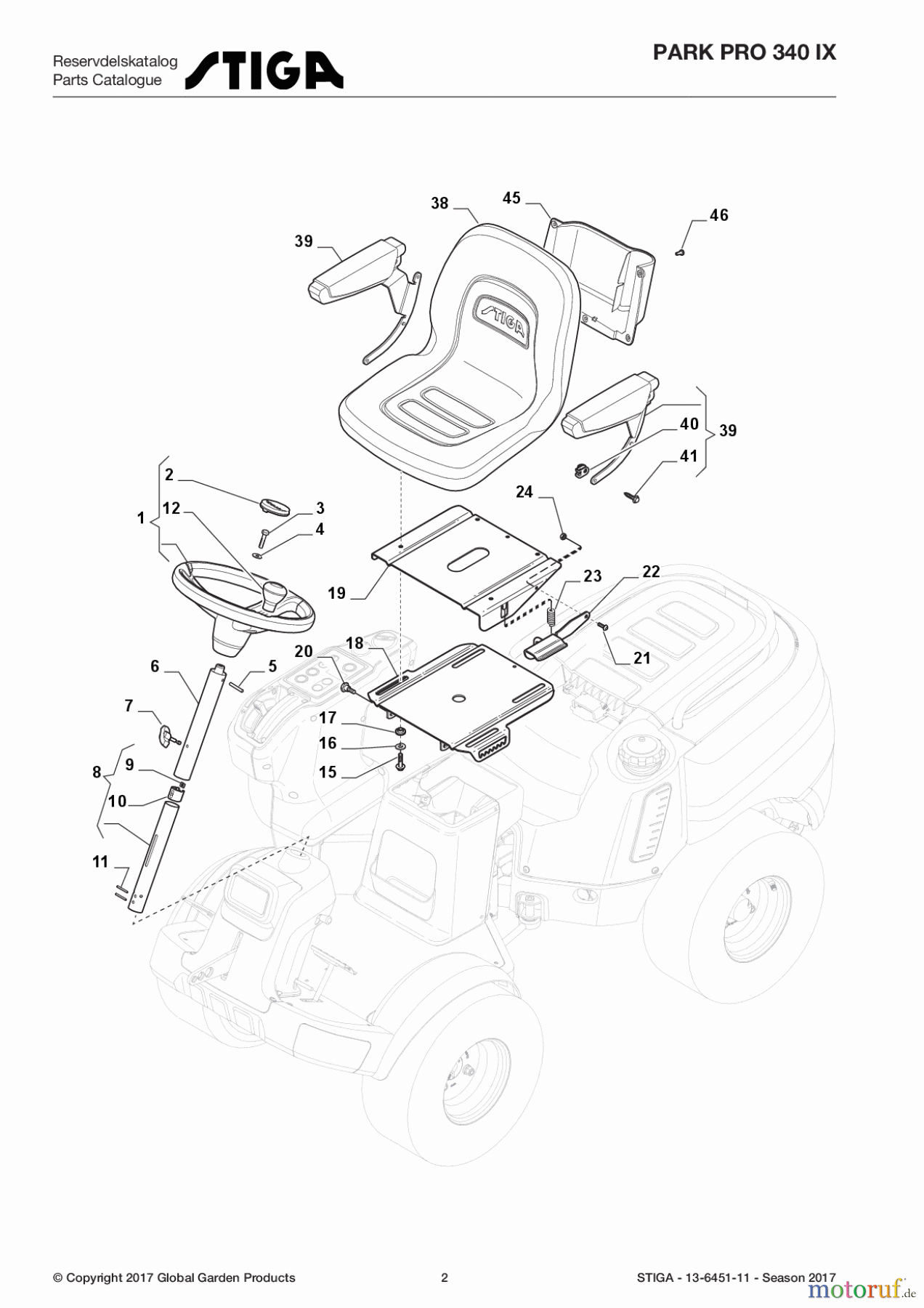  Stiga Frontmäher Grundgerät Park Pro 2017 Park Pro 340 IX 13-6451-11 - Season 2017 Seat & Steering Wheel