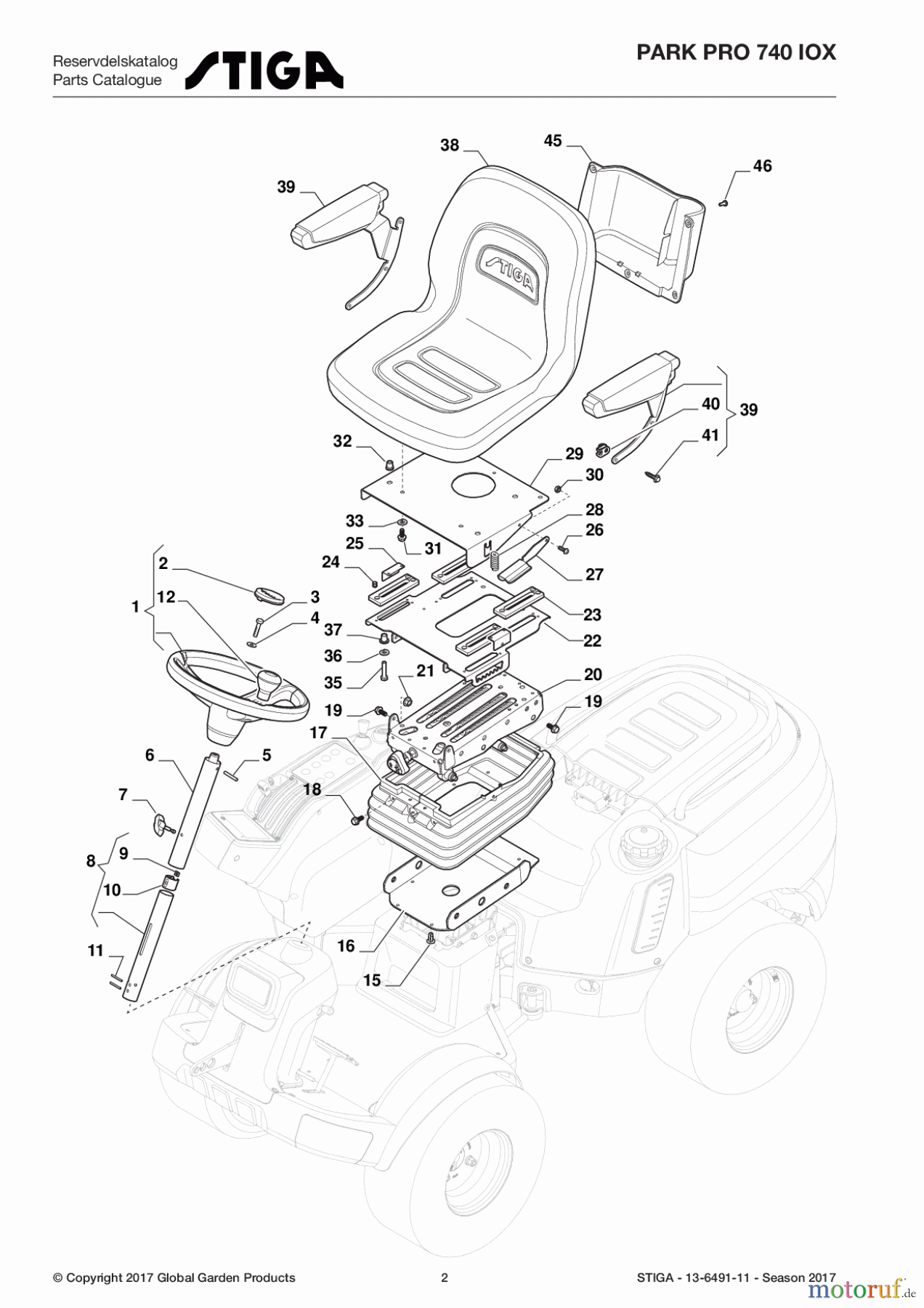  Stiga Frontmäher Grundgerät Park Pro 2017 Park Pro 740 IOX 13-6491-11 - Season 2017 Seat & Steering Wheel