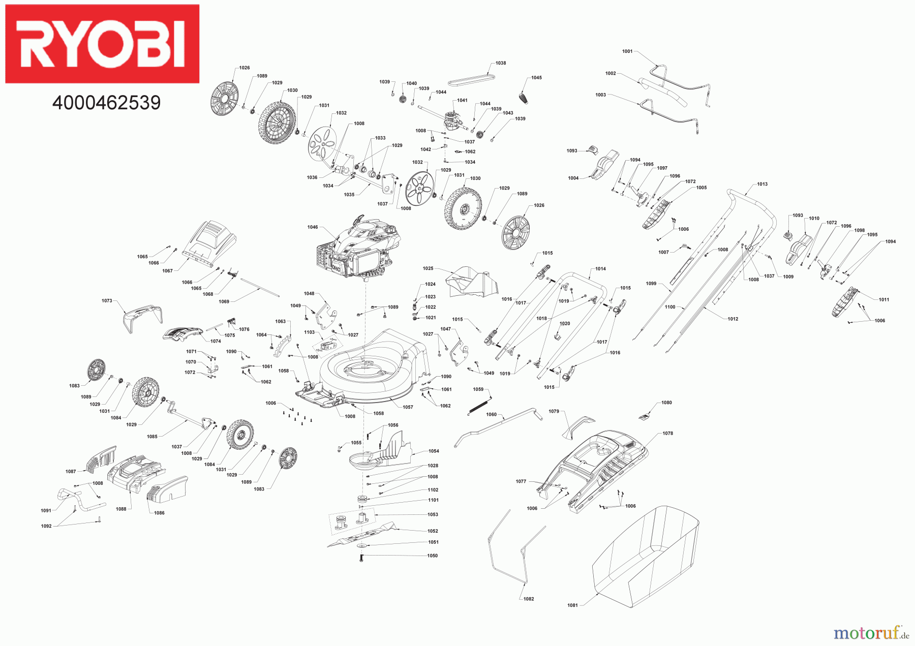  Ryobi Rasenmäher Benzin RLM53190SV RLM53190SV 190 cm³ Benzin-Rasenmäher 4000462539  Seite 1