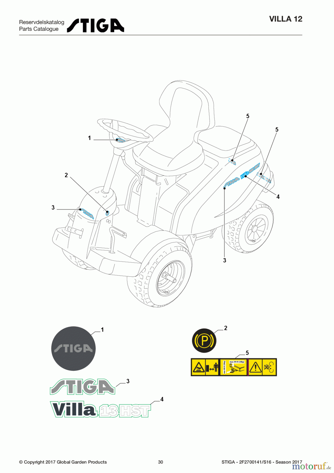  Stiga Frontmäher Baujahr 2017 Villa - Ready 2017 Villa 12 2F2700141/S16 - Season 2017 Labels