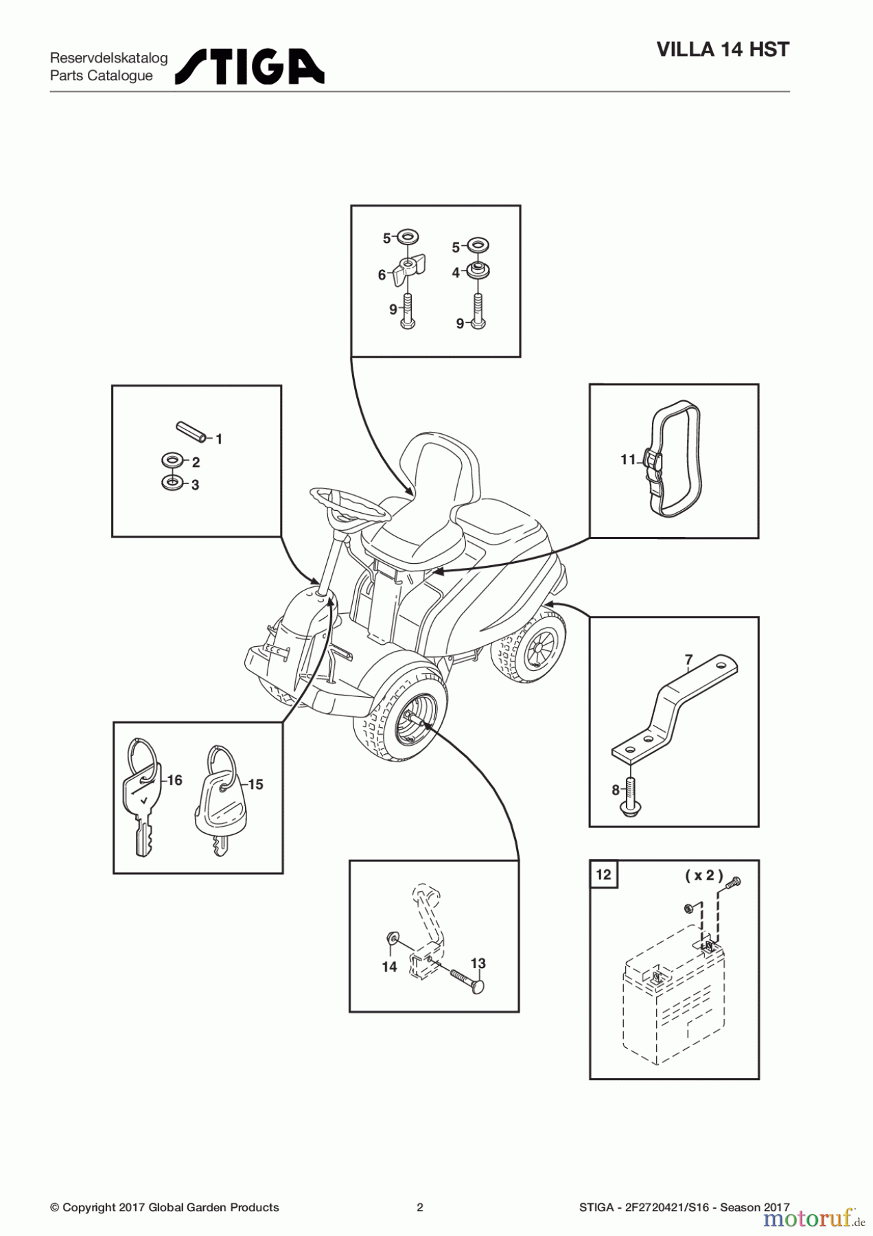  Stiga Frontmäher Grundgerät Villa - Ready 2017 Villa 14 HST 2F2720421/S16 - Season 2017 Assembly parts