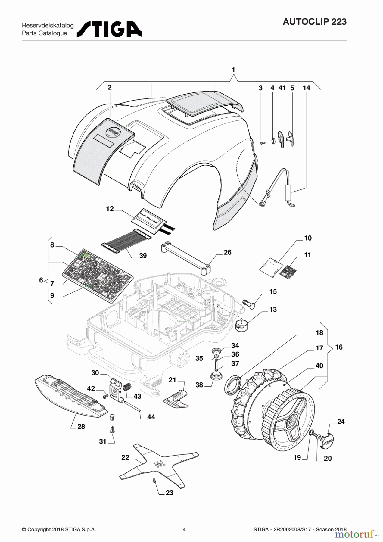  Stiga Mähroboter Baujahr 2017 Autoclip 200 2017 Autoclip 223 2R2002008/S17 - Season 2018 Wheels, Blade, Body Works